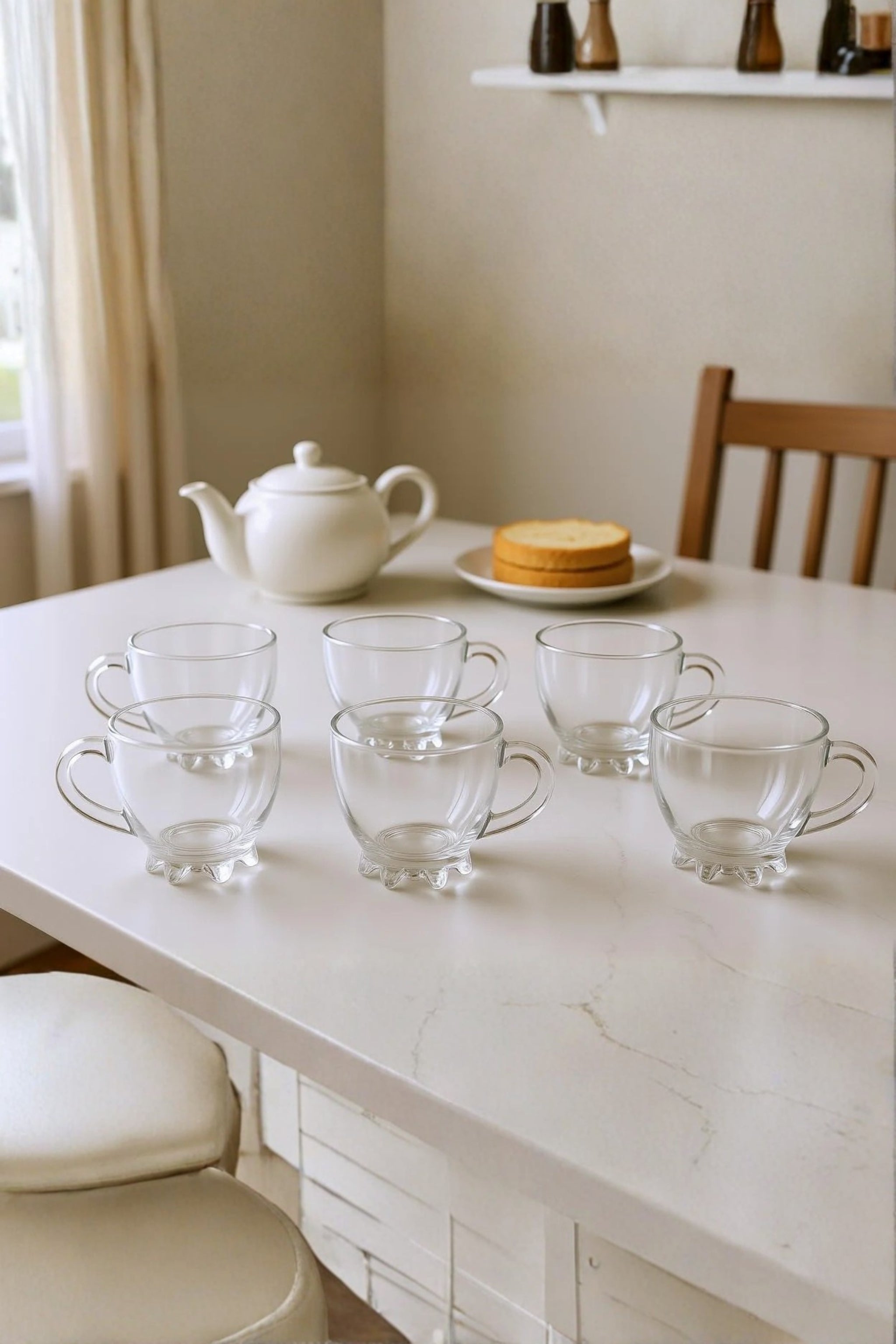 Premium Transparent Glass Cup Set with Metal Stand | 6 Pcs Designer Tea & Coffee Cups | Elegant Clear Glassware with Space-Saving Holder | Modern Drinkware for Home, Kitchen & Gifting