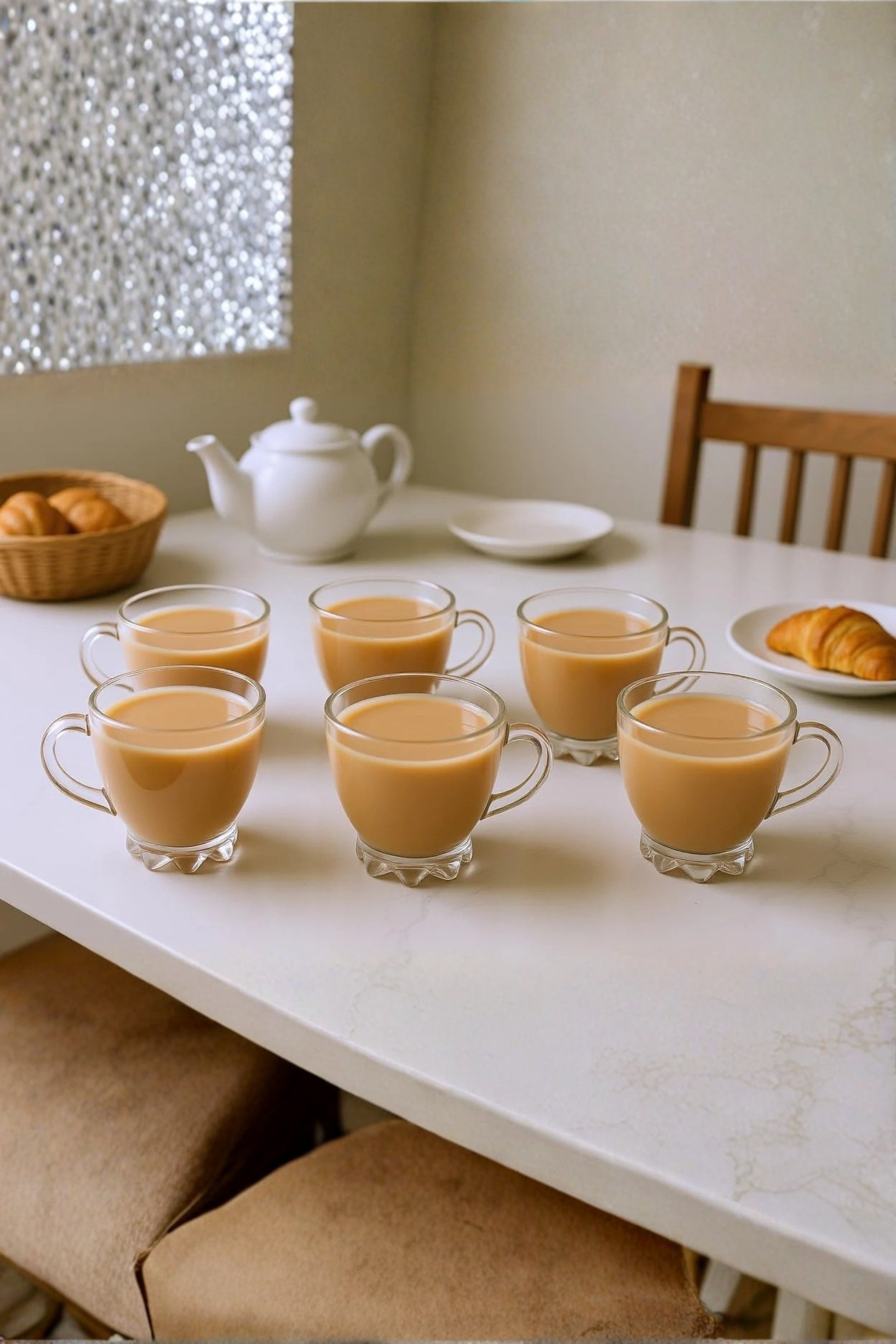 Premium Transparent Glass Cup Set with Metal Stand | 6 Pcs Designer Tea & Coffee Cups | Elegant Clear Glassware with Space-Saving Holder | Modern Drinkware for Home, Kitchen & Gifting