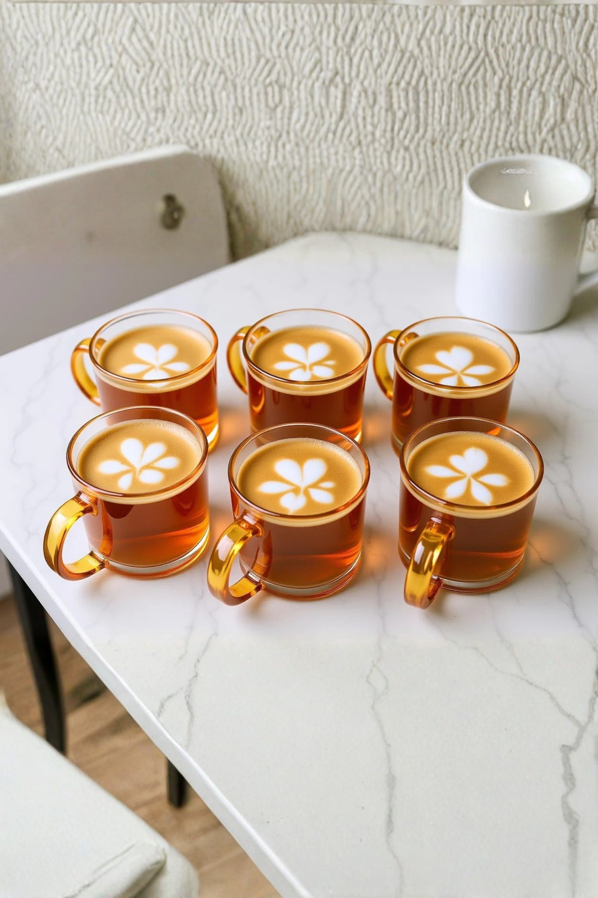 Premium Amber Glass Cup Set with Metal Stand | 6 Pcs Transparent Tea & Coffee Cups (300 ml) | Elegant Glassware with Space-Saving Holder | Durable Designer Drinkware for Home, Kitchen & Gifting