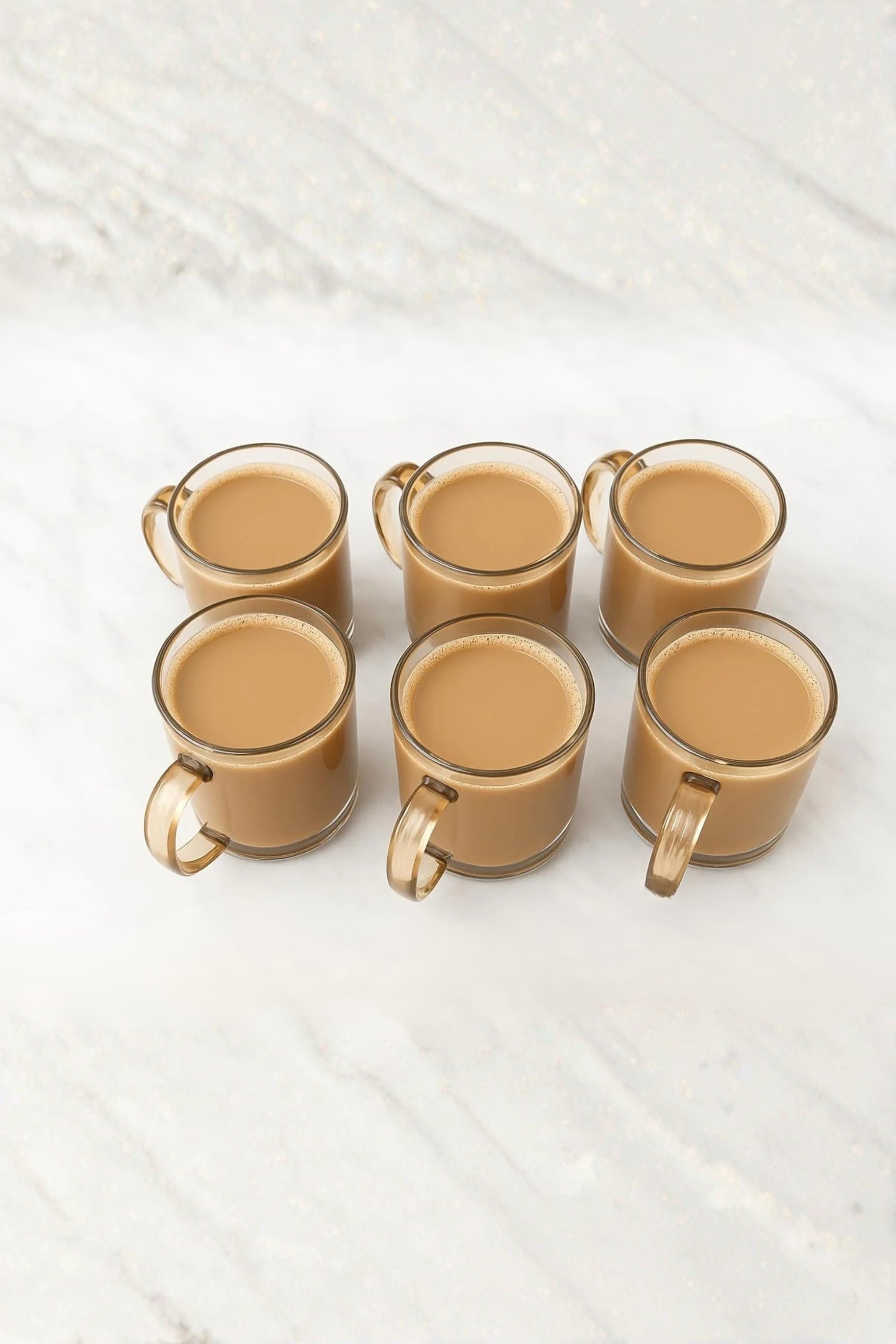 Premium Amber Glass Cup Set with Metal Stand | 6 Pcs Transparent Tea & Coffee Cups (300 ml) | Elegant Glassware with Space-Saving Holder | Durable Designer Drinkware for Home, Kitchen & Gifting