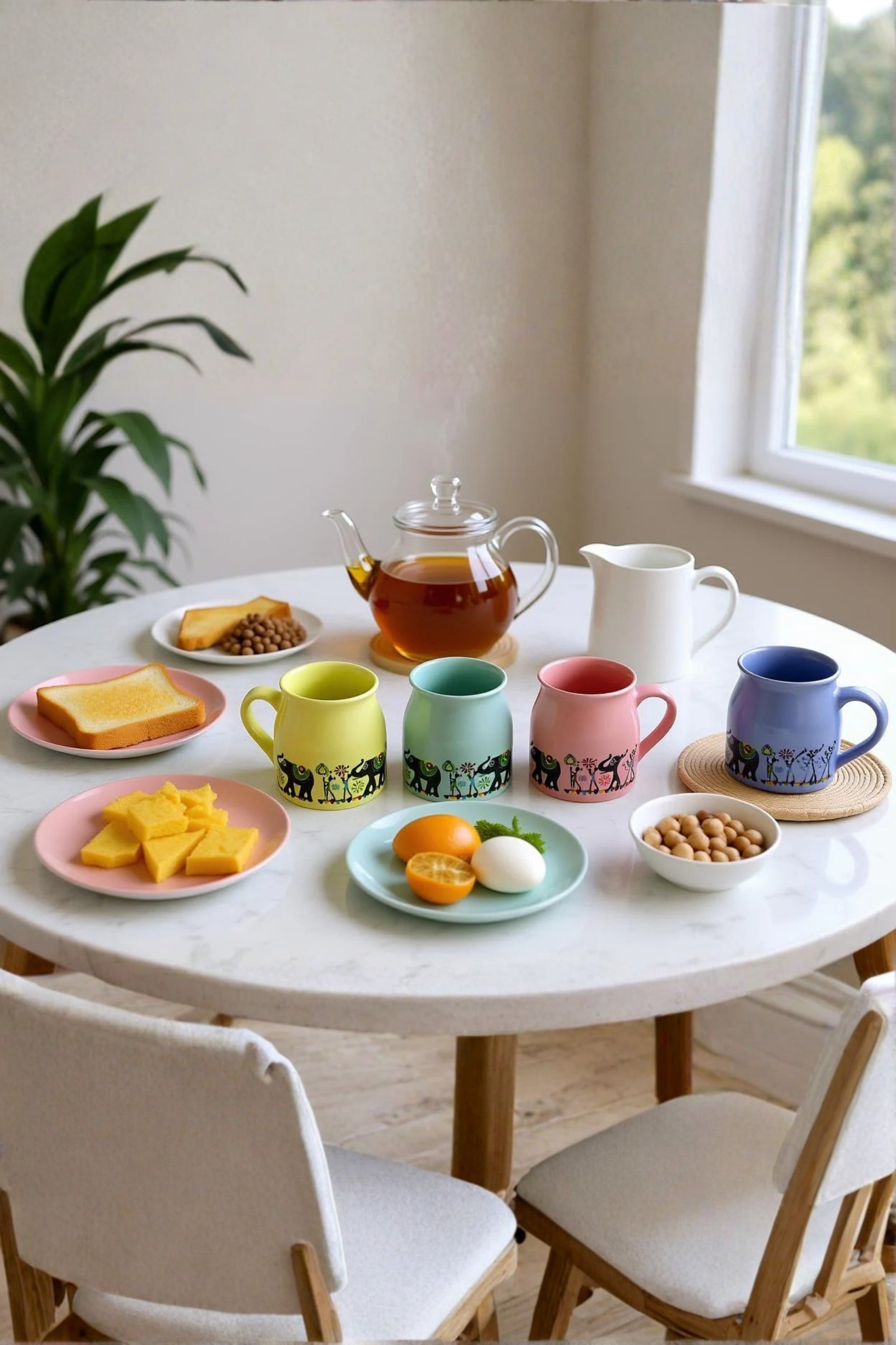 Printed Ceramic Coffee Mug Set Of 6 With Metal Stand | Designer Tea & Coffee Cups With Holder For Home, Kitchen, Office & Gifting