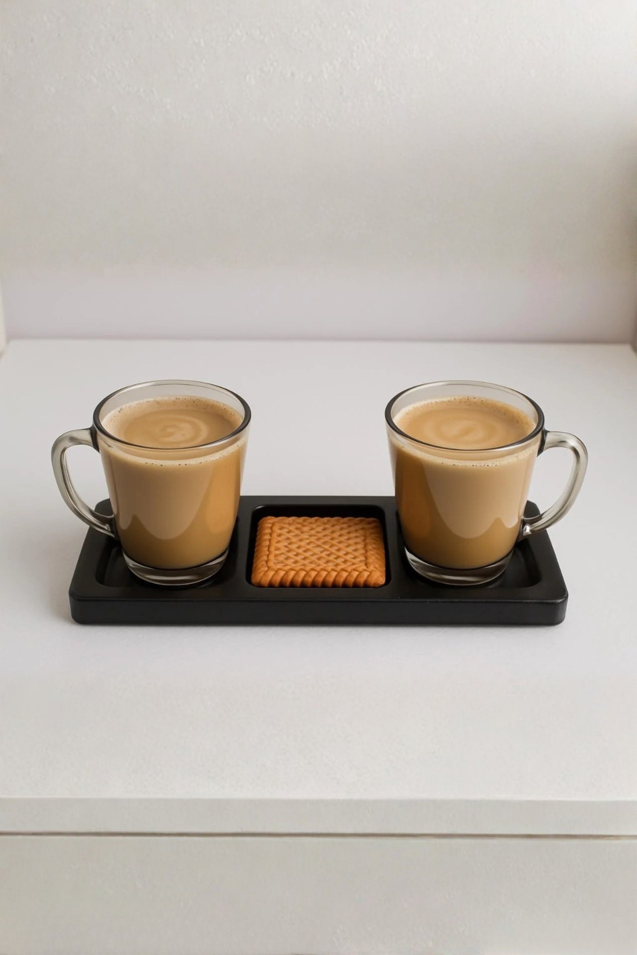 Double Wall Glass Mug Set of 2 with MDF Serving Tray | Borosilicate Transparent Coffee & Tea Cups with Handle | Premium Hot & Cold Beverage Glasses for Home, Office & Gifting