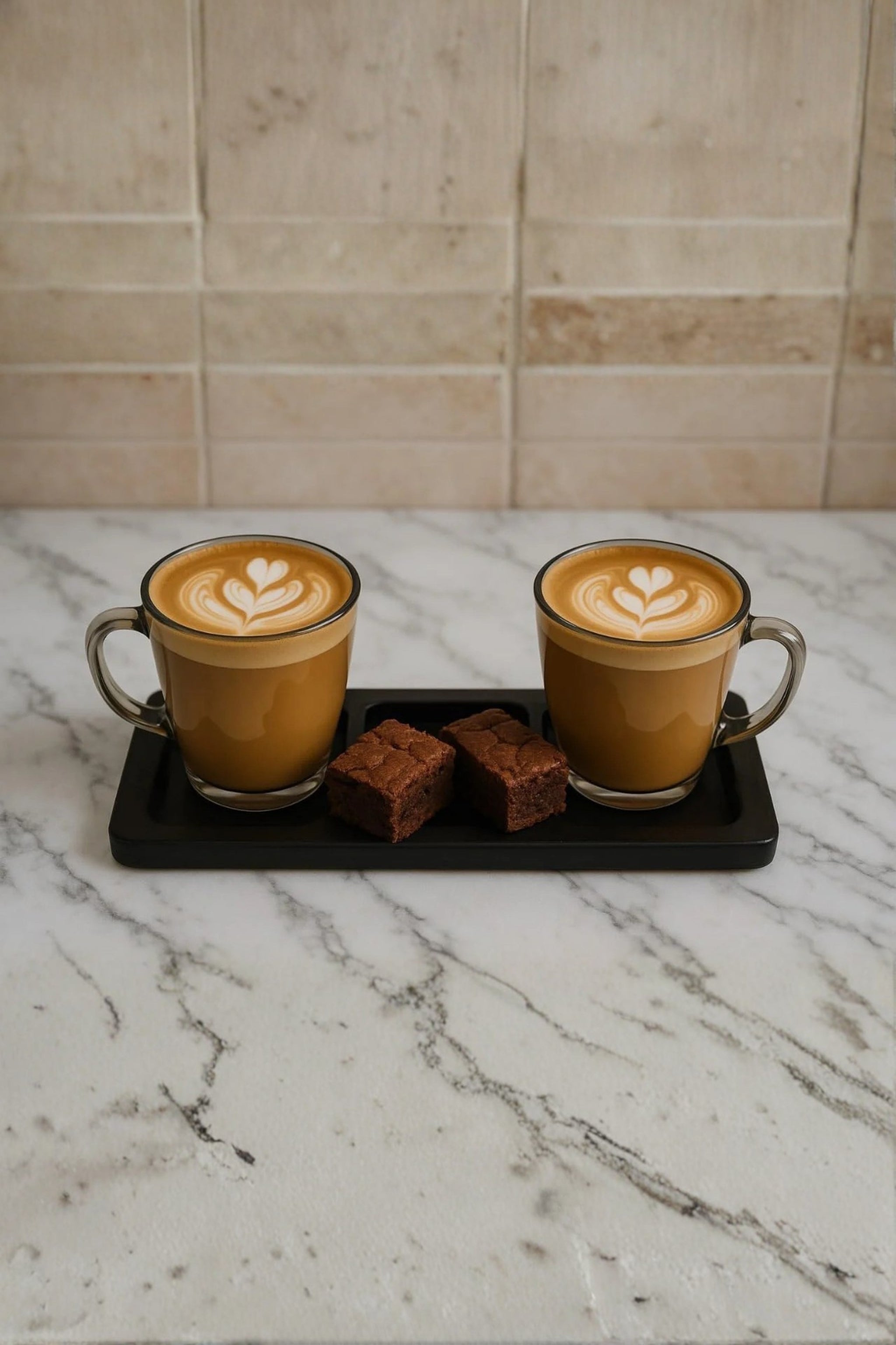 Double Wall Glass Mug Set of 2 with MDF Serving Tray | Borosilicate Transparent Coffee & Tea Cups with Handle | Premium Hot & Cold Beverage Glasses for Home, Office & Gifting