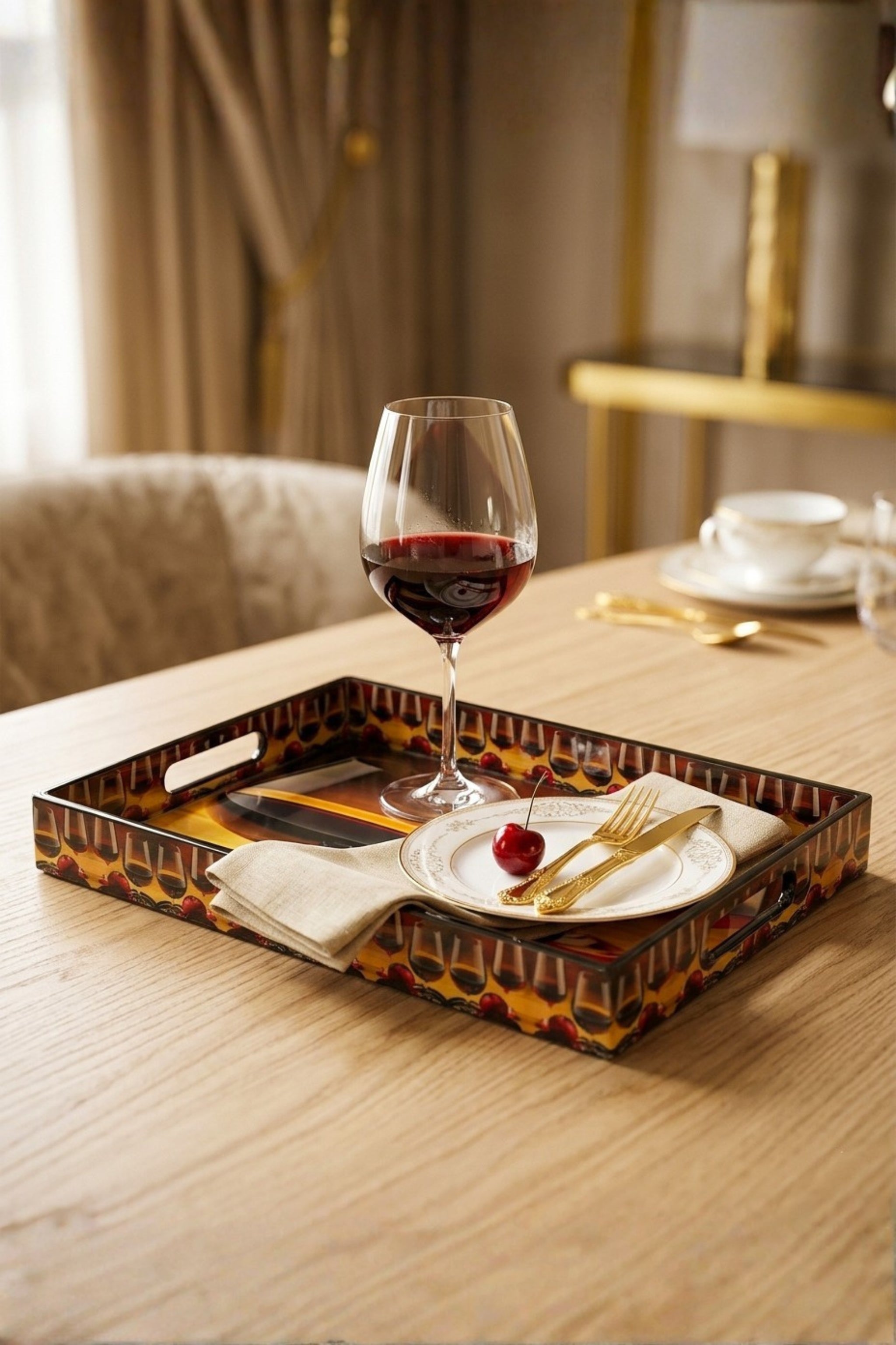 Premium Decorative Serving Tray Set of 3 with Cutout Handles | Wooden Serving Trays for Tea, Coffee, Snacks, Breakfast & Home Décor | Nesting Multipurpose Serving Platters for Kitchen, Dining & Coffee Table