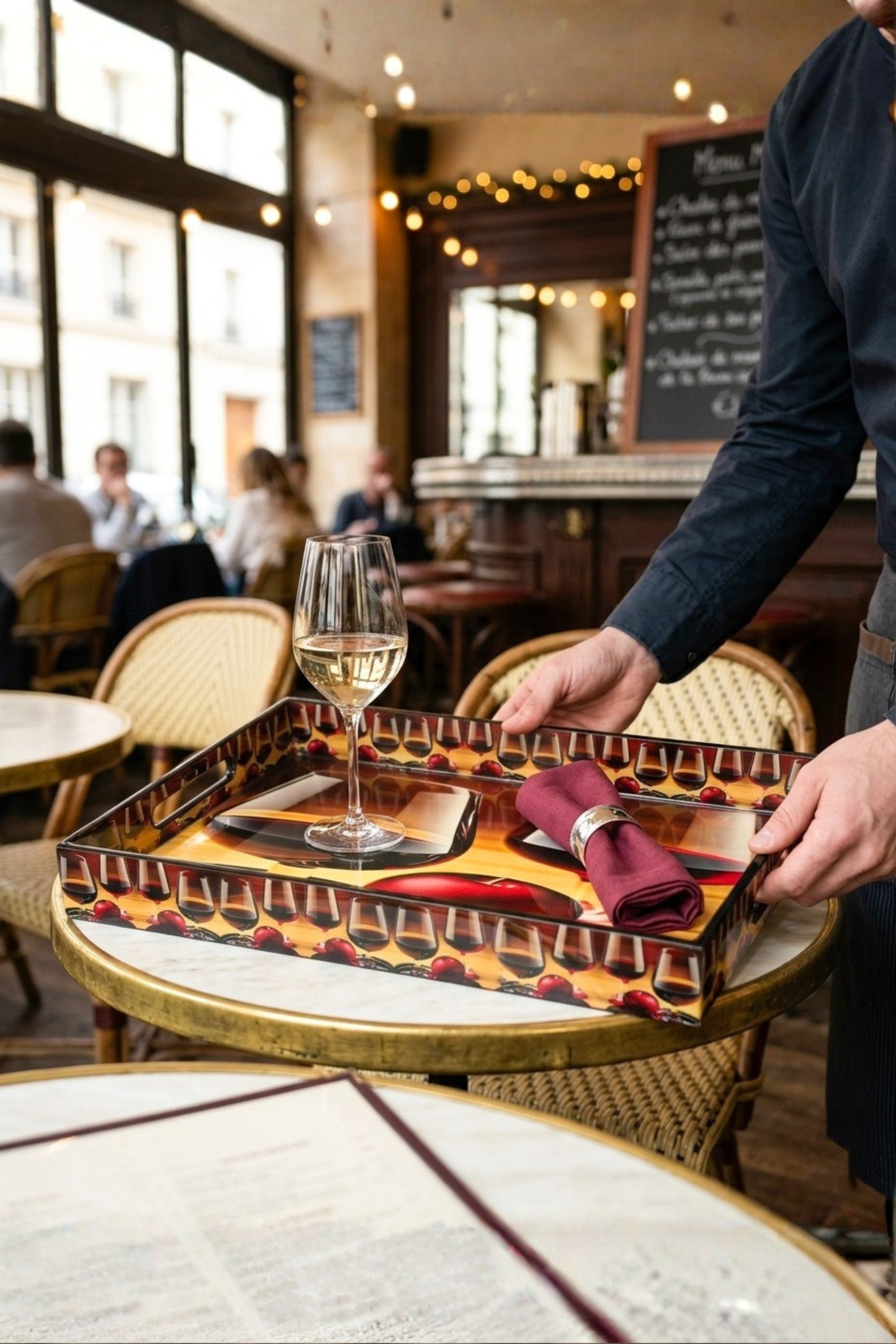 Premium Decorative Serving Tray Set of 3 with Cutout Handles | Wooden Serving Trays for Tea, Coffee, Snacks, Breakfast & Home Décor | Nesting Multipurpose Serving Platters for Kitchen, Dining & Coffee Table