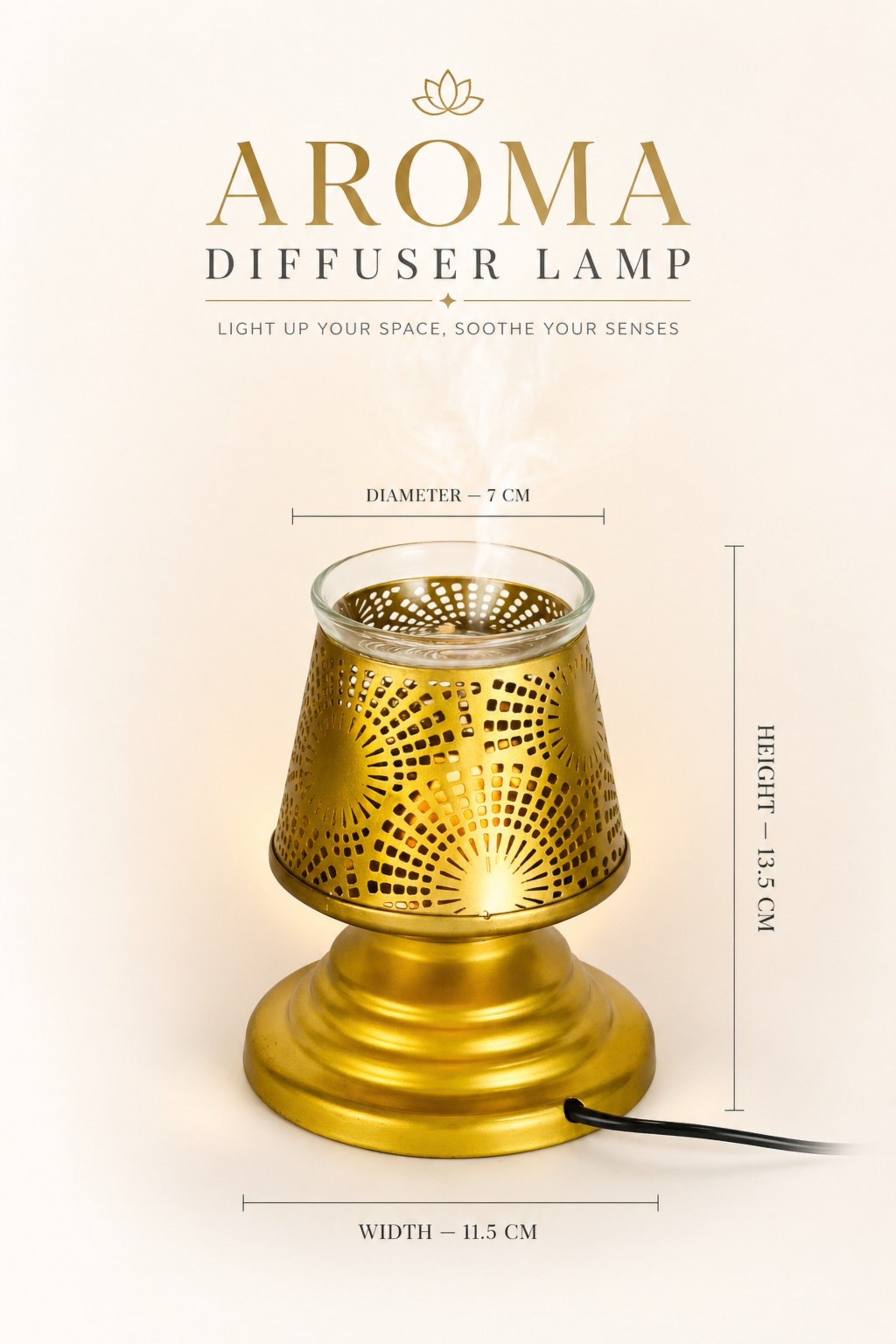 Premium Metal Aroma Diffuser Lamp with Glass Bowl | Elegant Cutwork Electric Oil Burner | Warm Ambient Light Aromatherapy Diffuser | Decorative Fragrance Lamp for Home, Office & Gifting