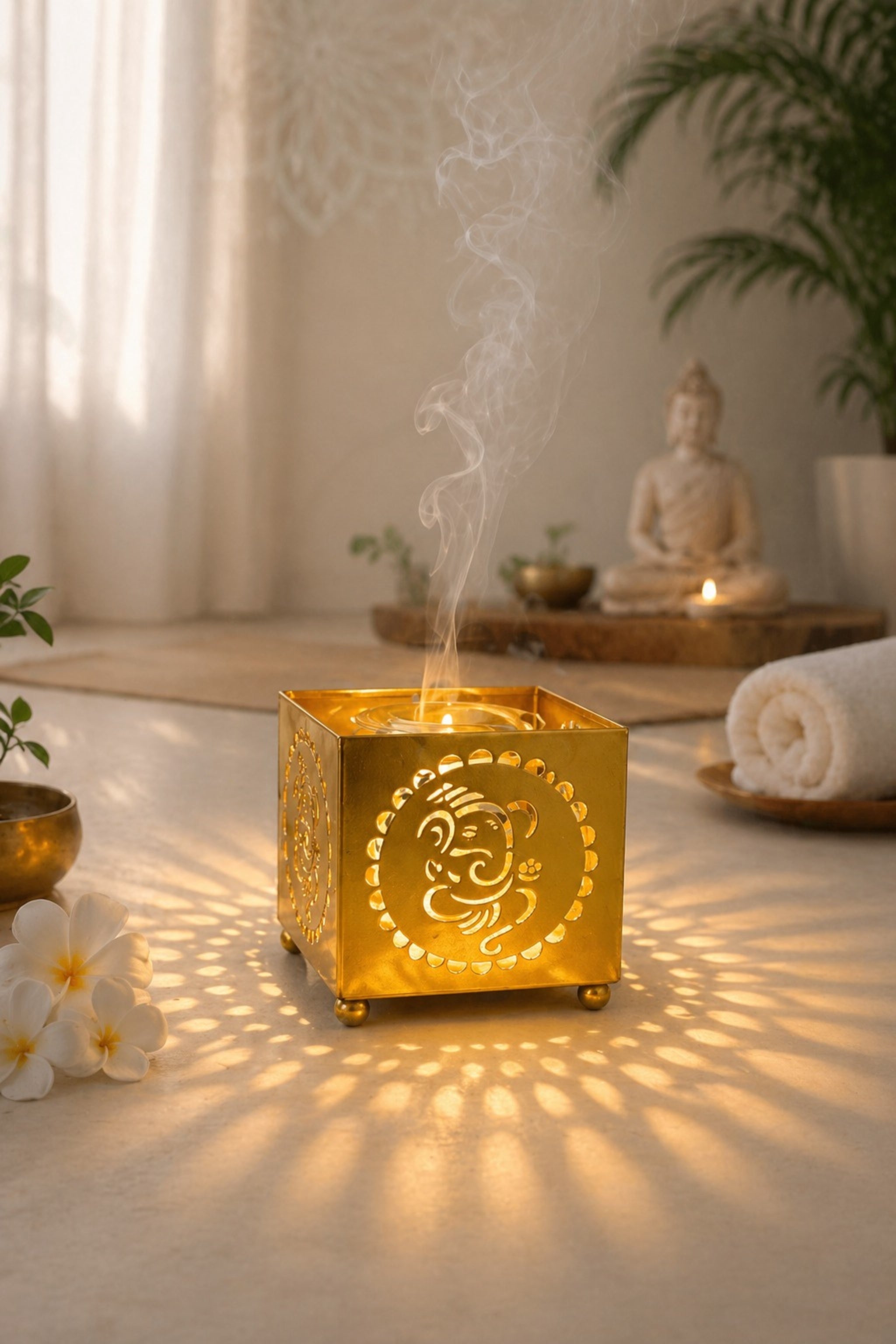 Lord Ganesha Electric Aroma Diffuser with Cutwork Design | Spiritual Essential Oil Burner Lamp for Temple, Home & Meditation | Fragrance Diffuser with Free Glass Bowl, 10ml Aroma Oil & 2 Bulbs