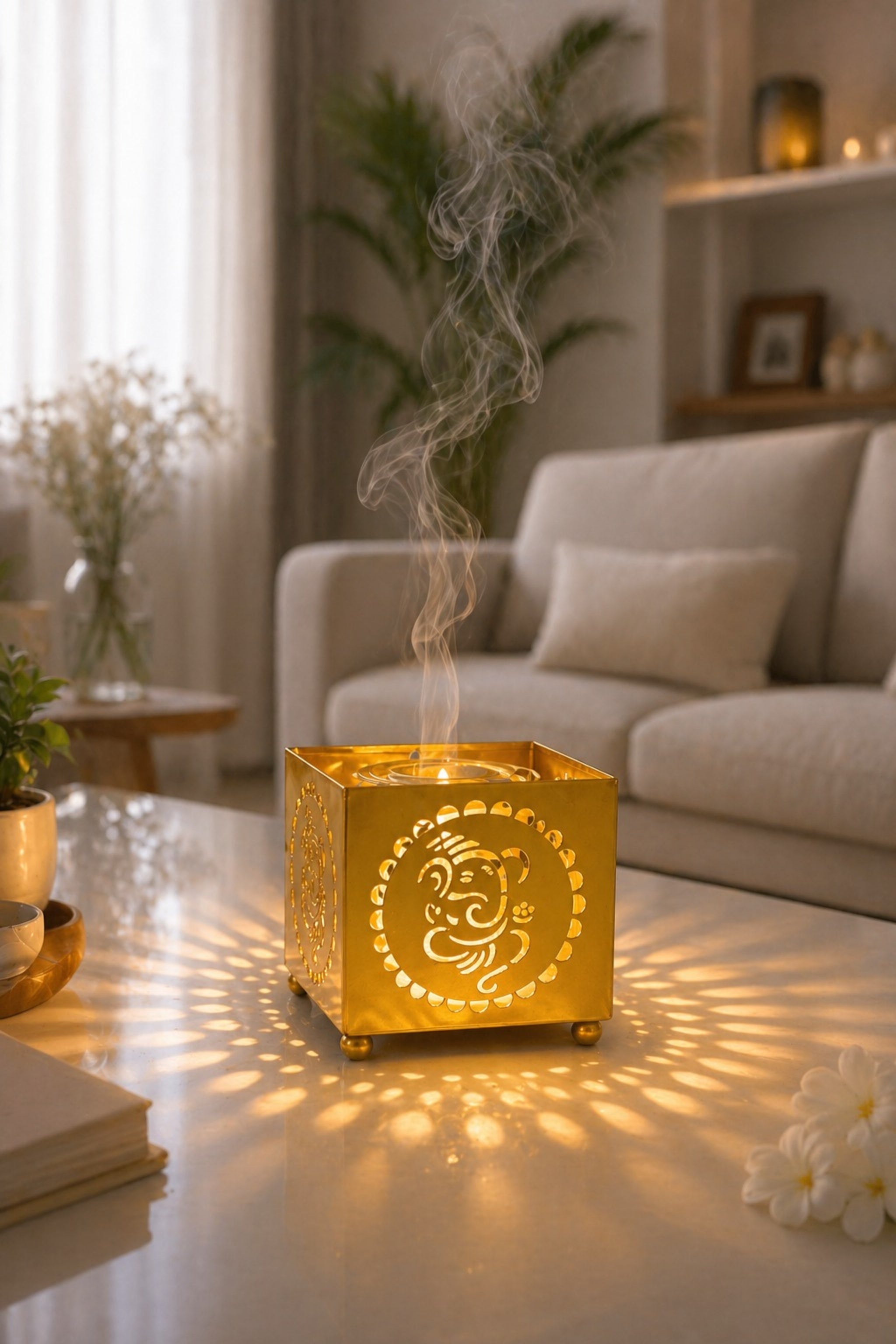 Lord Ganesha Electric Aroma Diffuser with Cutwork Design | Spiritual Essential Oil Burner Lamp for Temple, Home & Meditation | Fragrance Diffuser with Free Glass Bowl, 10ml Aroma Oil & 2 Bulbs