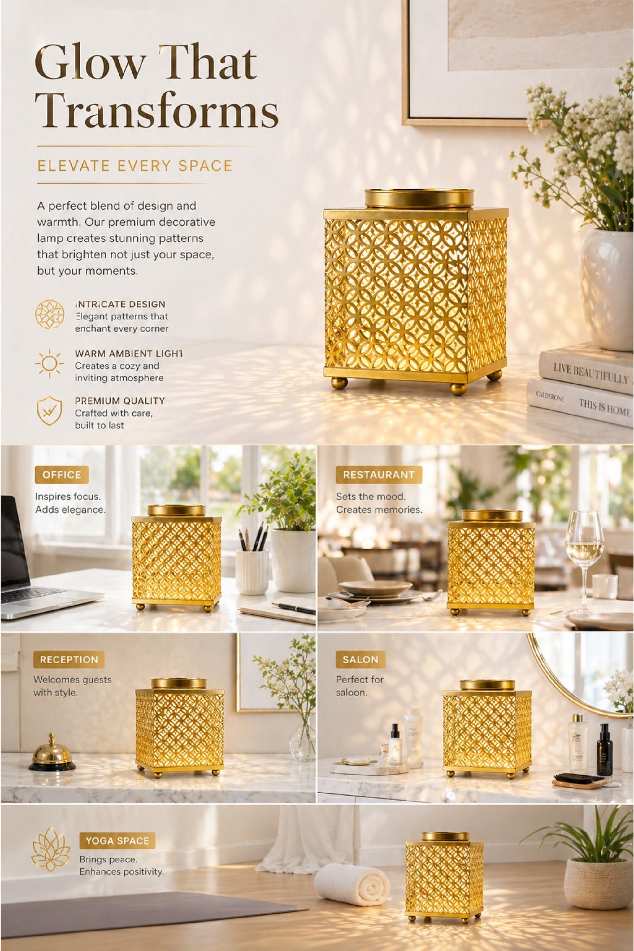 Premium Square Metal Electric Aroma Diffuser Lamp with Glass Bowl | Elegant Cutwork Oil Burner | Warm Ambient Light Aromatherapy Diffuser | Decorative Fragrance Lamp for Home & Gifting