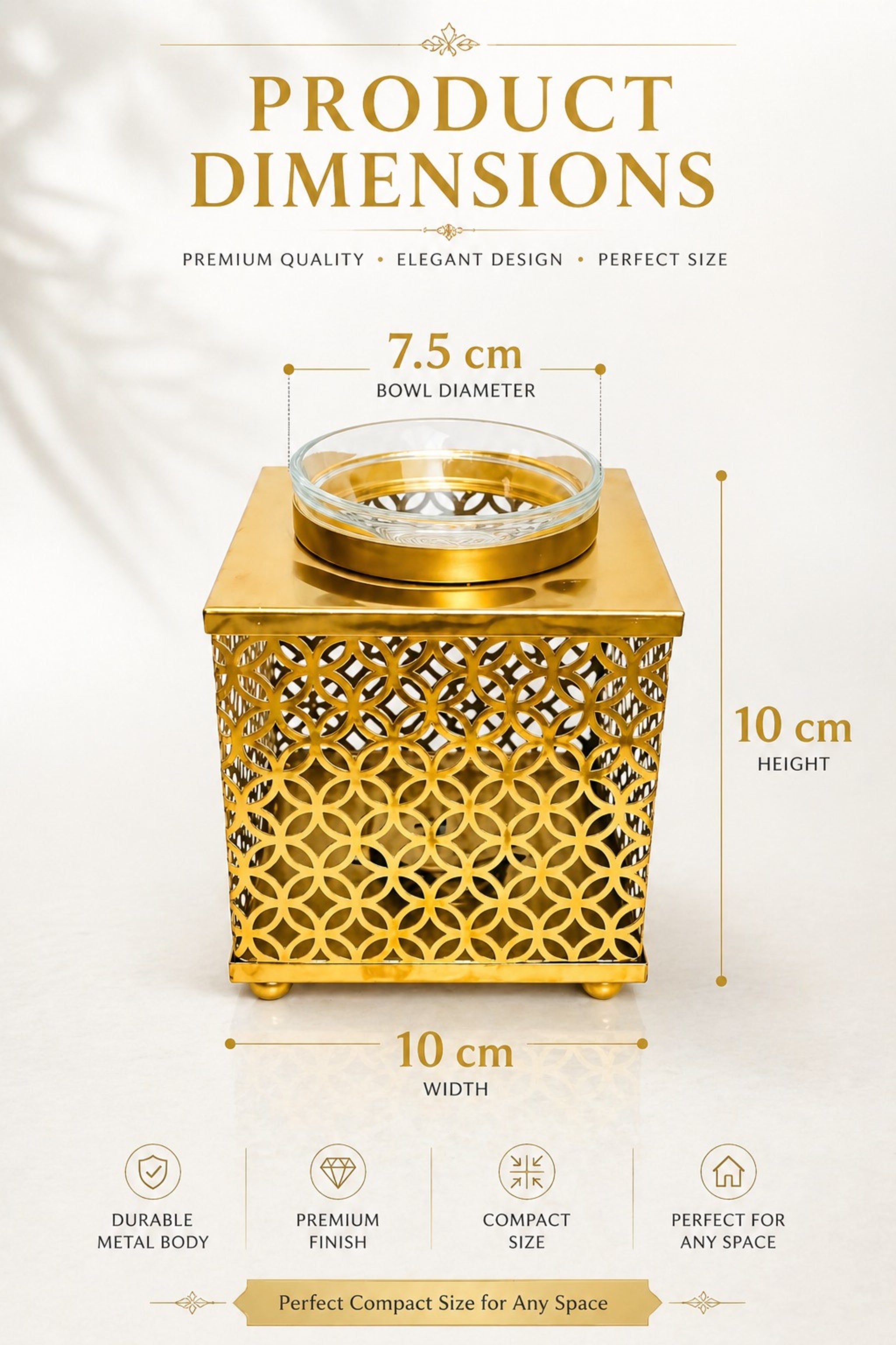 Premium Square Metal Electric Aroma Diffuser Lamp with Glass Bowl | Elegant Cutwork Oil Burner | Warm Ambient Light Aromatherapy Diffuser | Decorative Fragrance Lamp for Home & Gifting