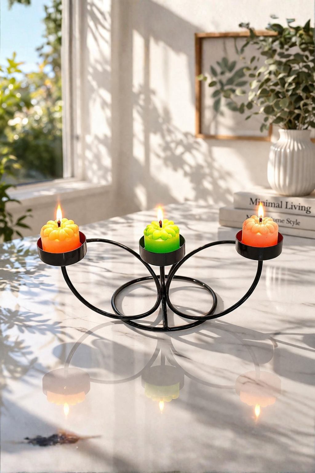 Modern Metal Tea Light Candle Holder | 3 Cup Butterfly Loop Design Candle Stand | Decorative Table Centerpiece for Home & Festive Décor