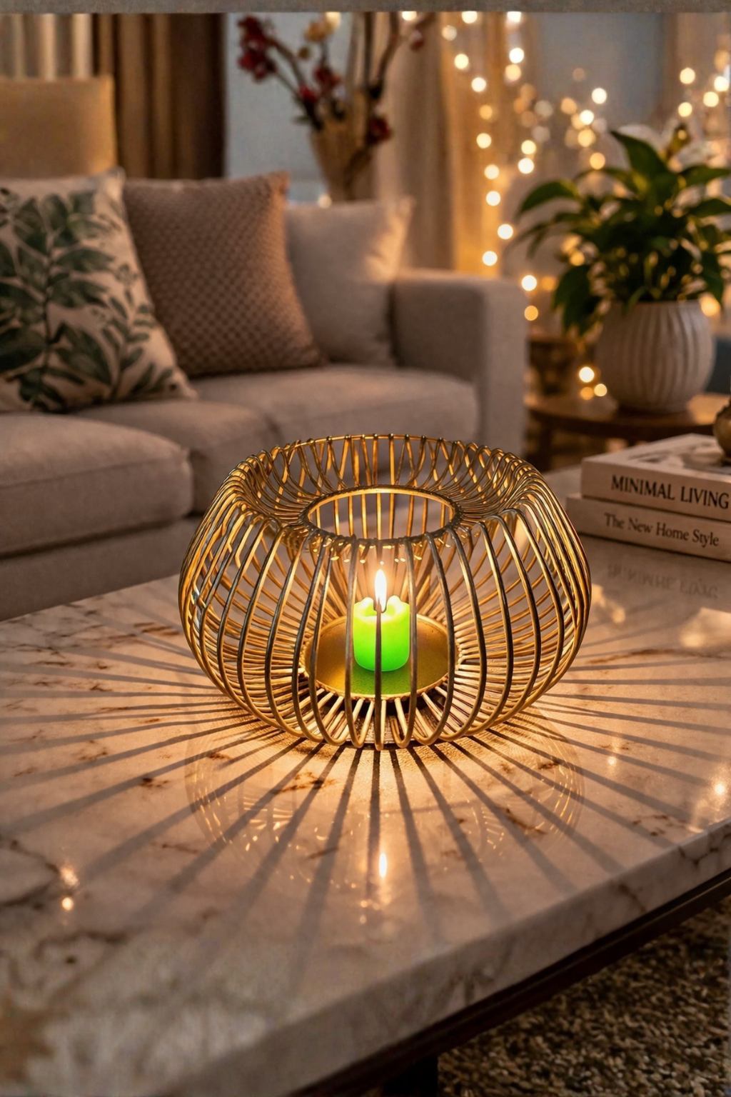 Modern Metal Tea Light Candle Holder | Round Cage Design Candle Stand | Decorative Table Centerpiece for Home & Festive Décor