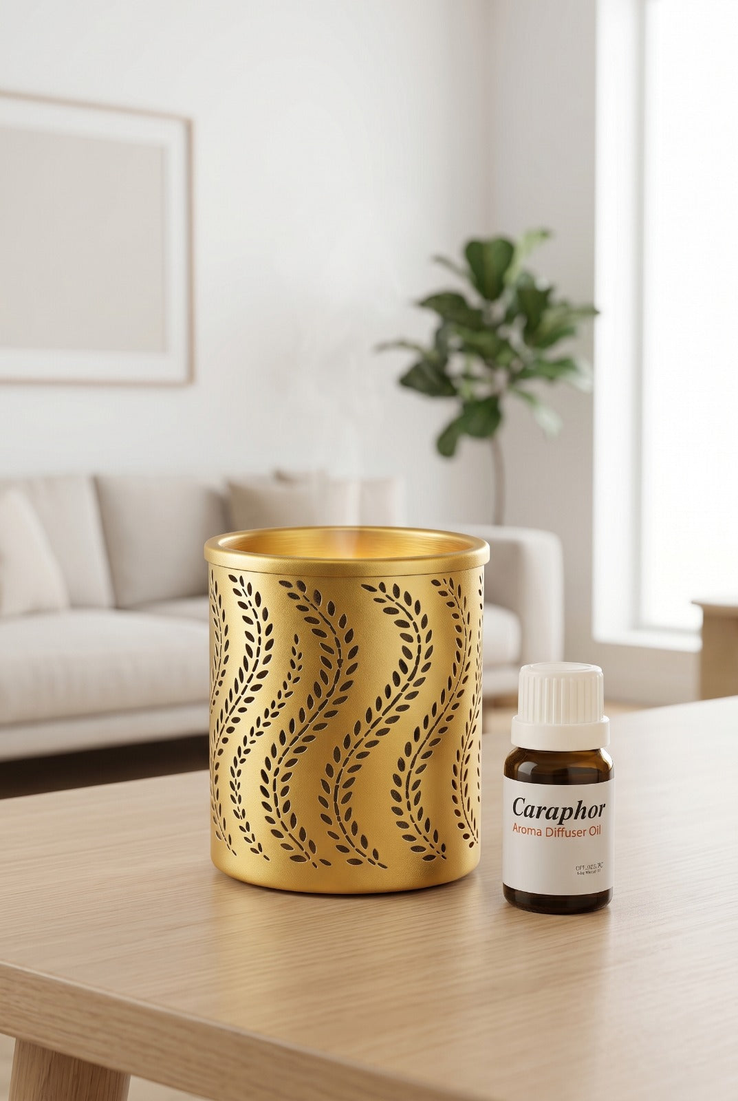 Leaf Pattern Electric Diffuser Lamp | Metal Aroma Burner with Warm Light Projection for Home Décor & Relaxation