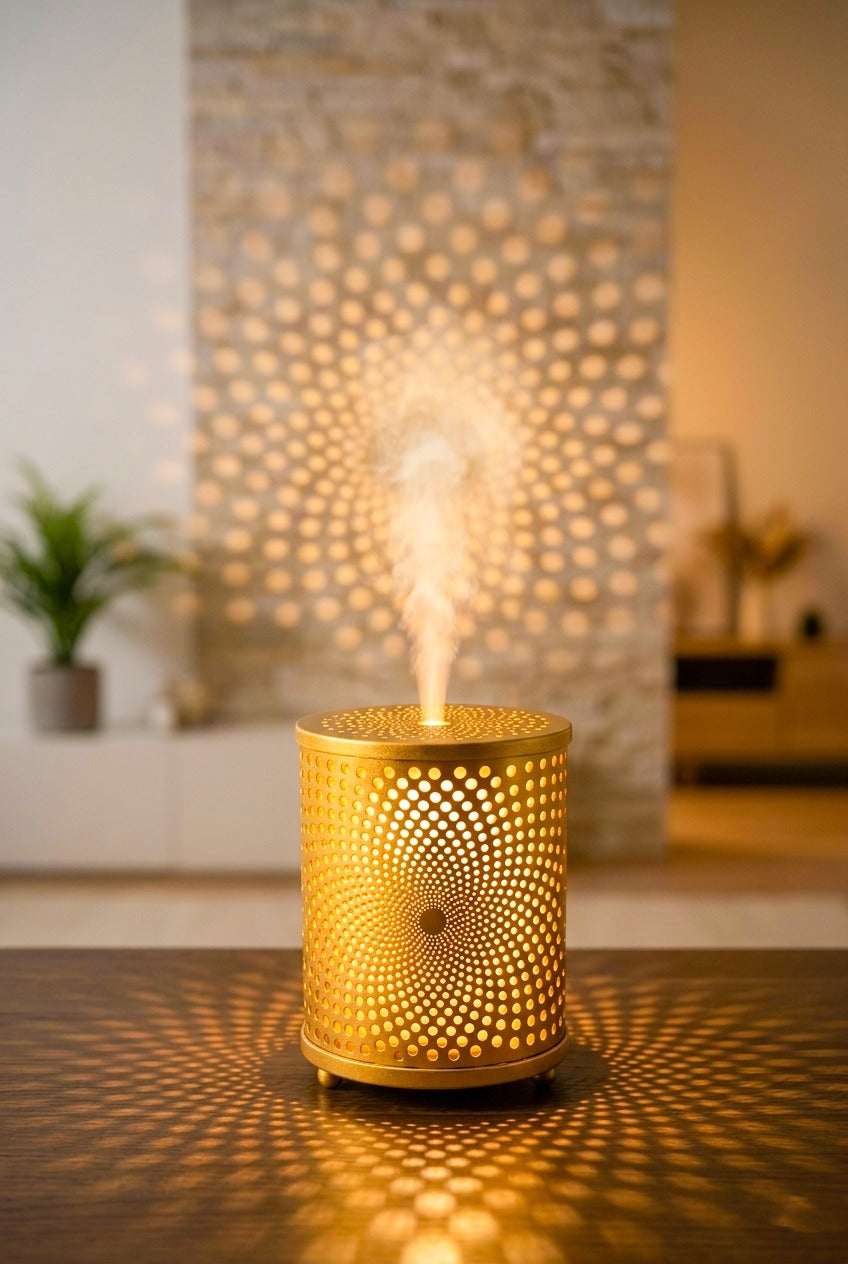 Modern Spiral Light Projection Electric Diffuser Lamp | Metal Aroma Burner with Warm Ambient Glow for Home Décor & Relaxation