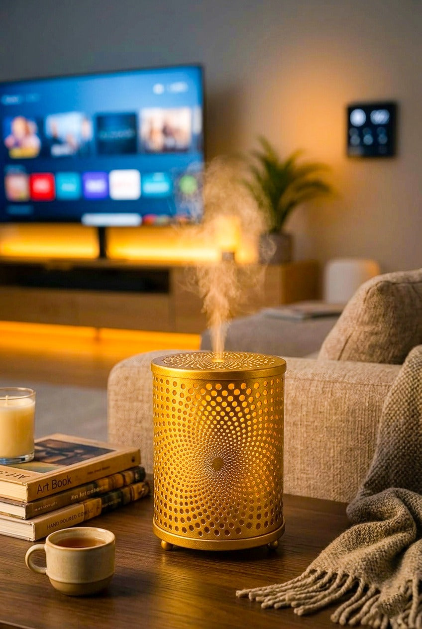 Modern Spiral Light Projection Electric Diffuser Lamp | Metal Aroma Burner with Warm Ambient Glow for Home Décor & Relaxation