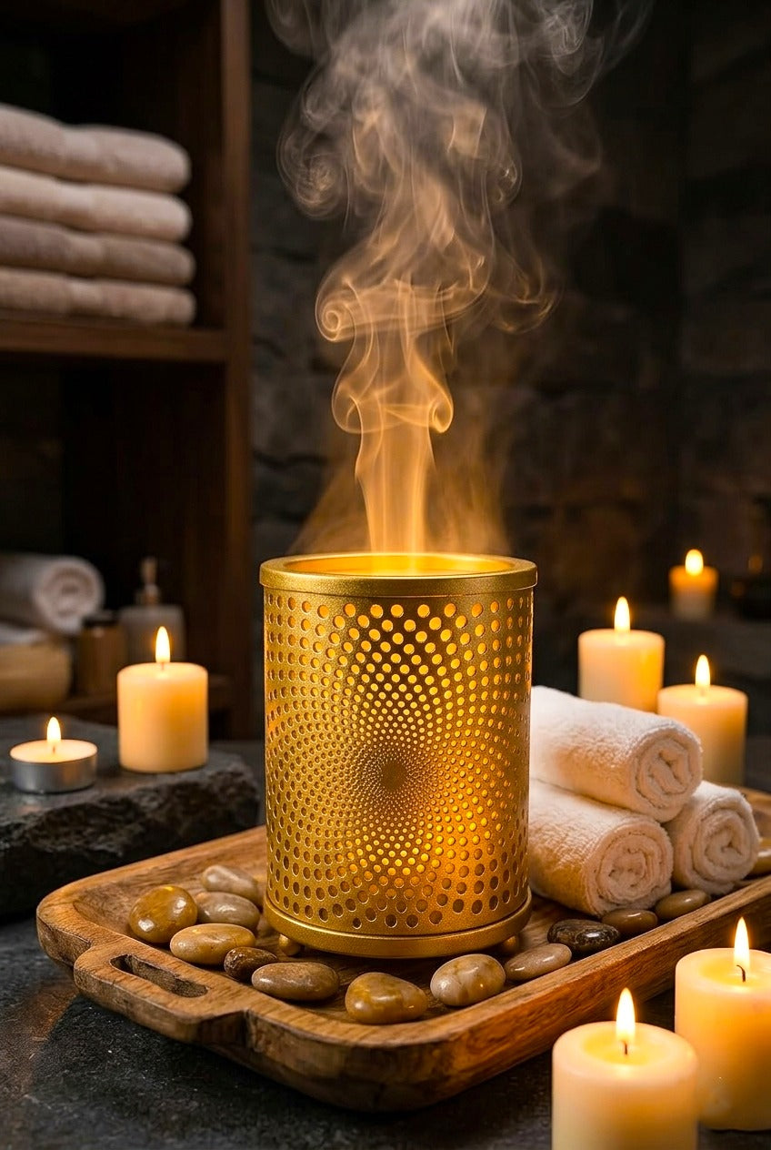 Modern Spiral Light Projection Electric Diffuser Lamp | Metal Aroma Burner with Warm Ambient Glow for Home Décor & Relaxation