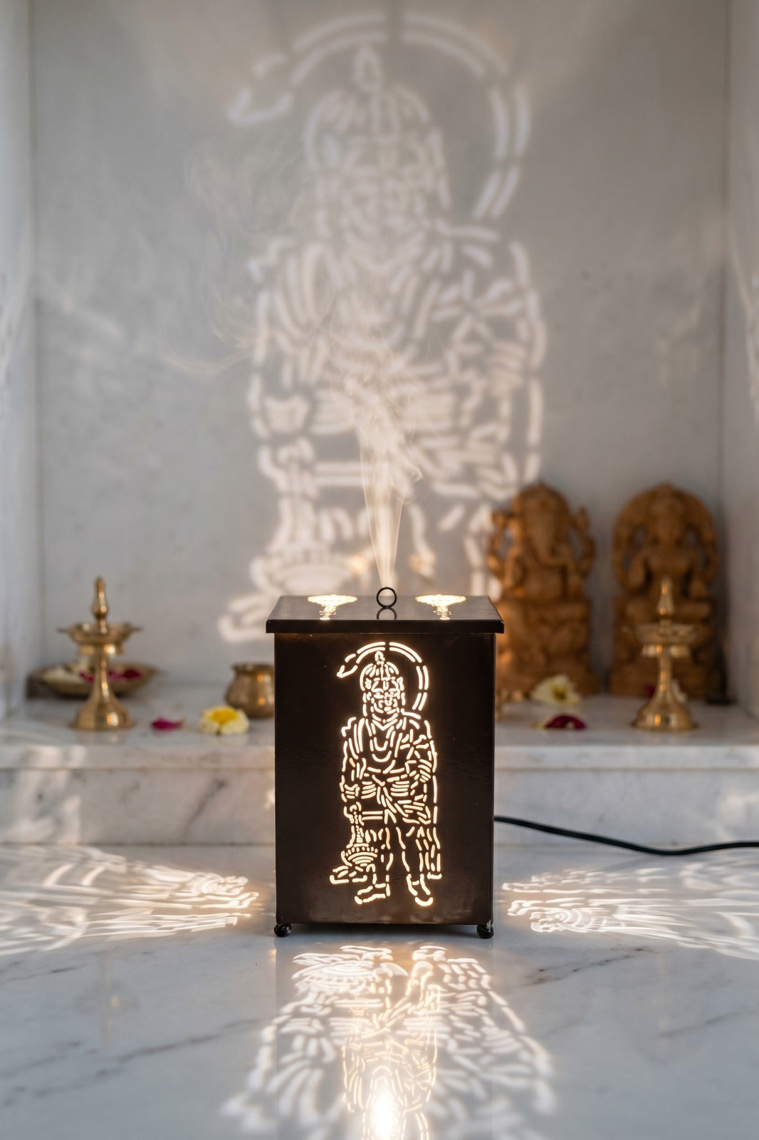 Hanuman Ji Electric Camphor Diffuser with Light Projection | Metal Aroma Burner for Home Temple, Pooja & Spiritual Décor