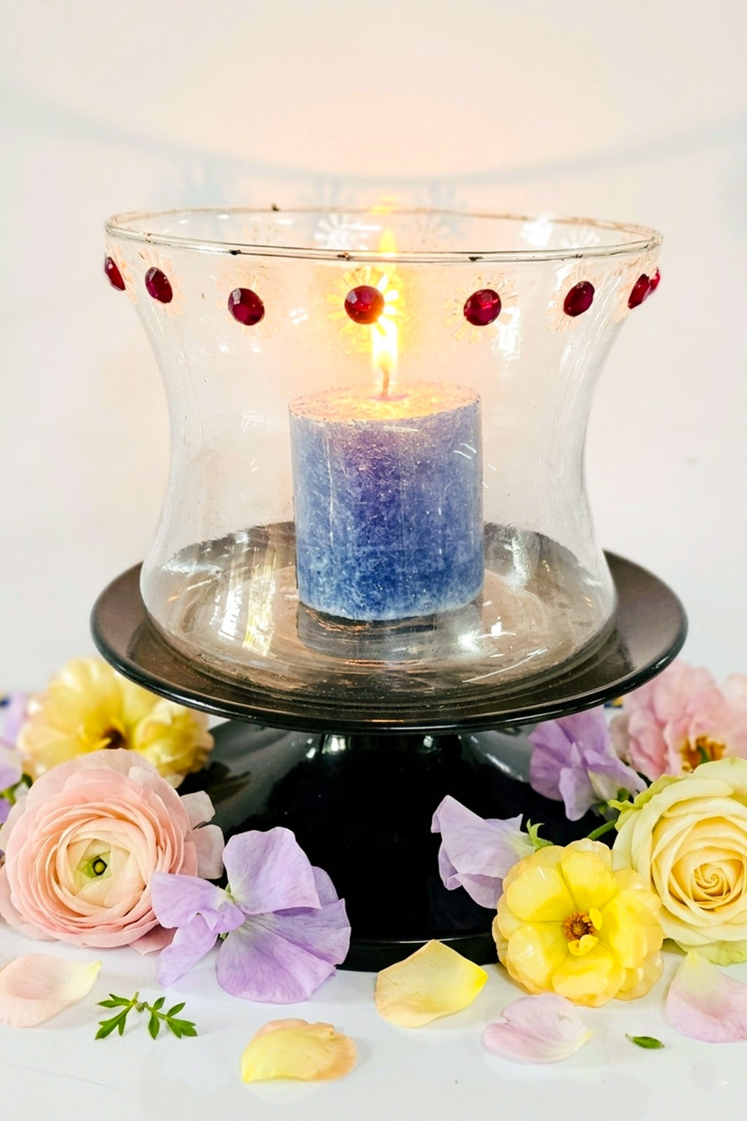 Glass Hurricane Candle Holder with Metal Base | Decorative Table Centerpiece Tealight & Pillar Stand
