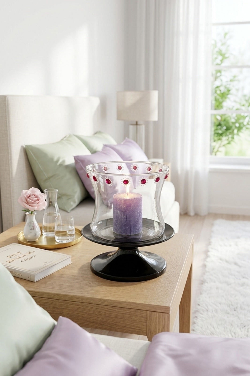 Glass Hurricane Candle Holder with Metal Base | Decorative Table Centerpiece Tealight & Pillar Stand