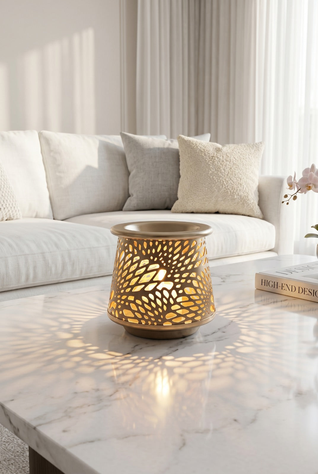 Premium Gold Metal Aroma Oil Burner Set with Tea Light Candles & Essential Oil | Decorative Cutwork Candle Diffuser | Warm Ambient Fragrance Burner | Elegant Home Décor & Gifting Combo