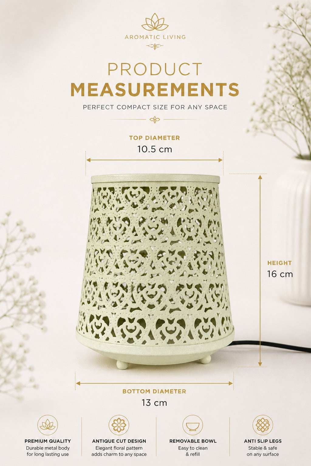 IvoryGlow Heart Cutwork Electric Aroma Diffuser Lamp With Cylindrical Design | Essential Oil Burner For Home, Bedroom & Living Room | Includes Free Glass Bowl, 10ml Aroma Oil & 2 Electric Bulbs