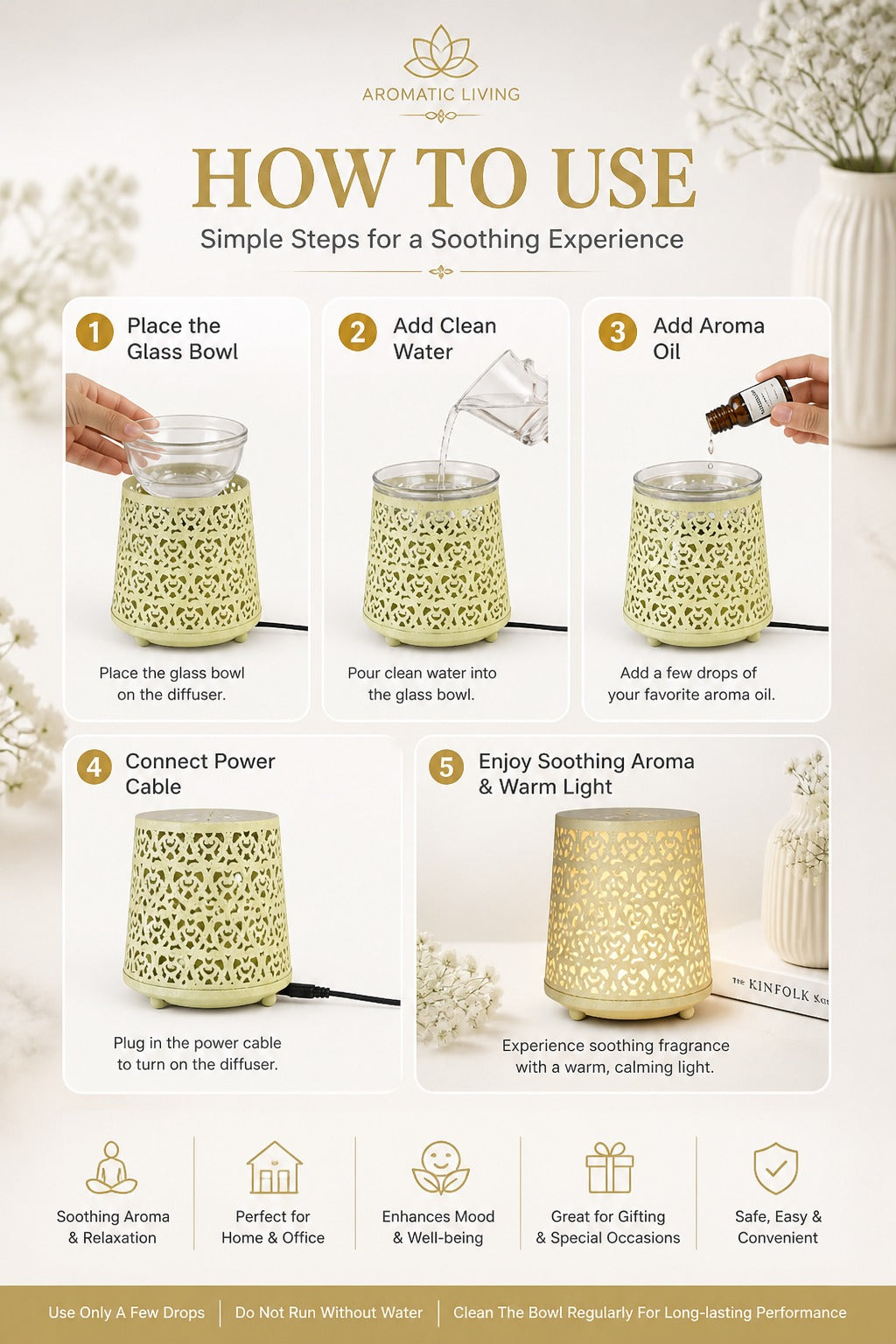 IvoryGlow Heart Cutwork Electric Aroma Diffuser Lamp With Cylindrical Design | Essential Oil Burner For Home, Bedroom & Living Room | Includes Free Glass Bowl, 10ml Aroma Oil & 2 Electric Bulbs