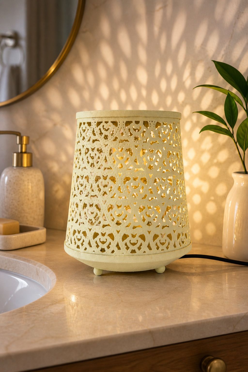 IvoryGlow Heart Cutwork Electric Aroma Diffuser Lamp With Cylindrical Design | Essential Oil Burner For Home, Bedroom & Living Room | Includes Free Glass Bowl, 10ml Aroma Oil & 2 Electric Bulbs