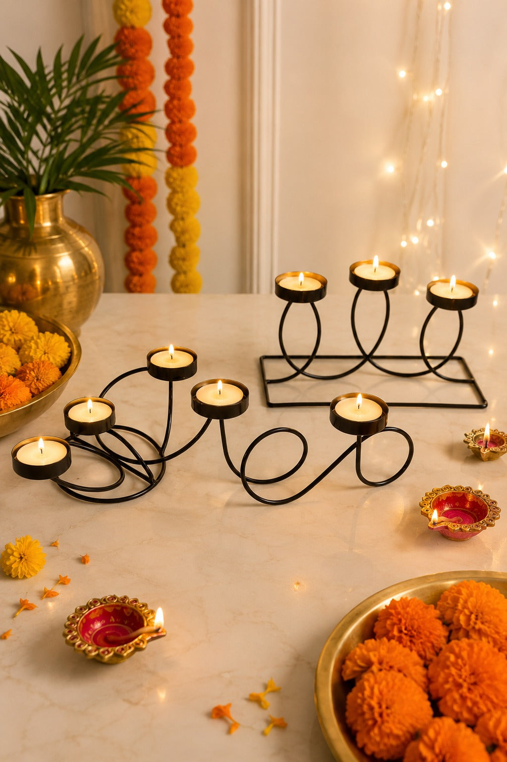 Modern Metal Tea Light Candle Holder Set of 3 | Decorative Black Iron Candle Stand Collection | Elegant Table Centerpiece for Home Décor & Festive Decoration