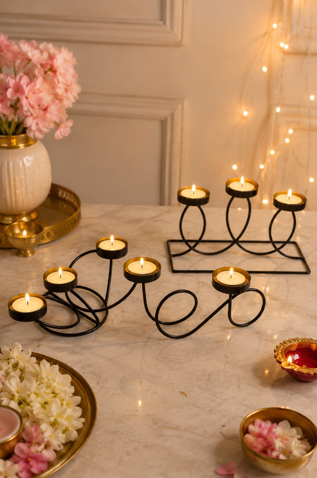 Modern Metal Tea Light Candle Holder Set of 3 | Decorative Black Iron Candle Stand Collection | Elegant Table Centerpiece for Home Décor & Festive Decoration