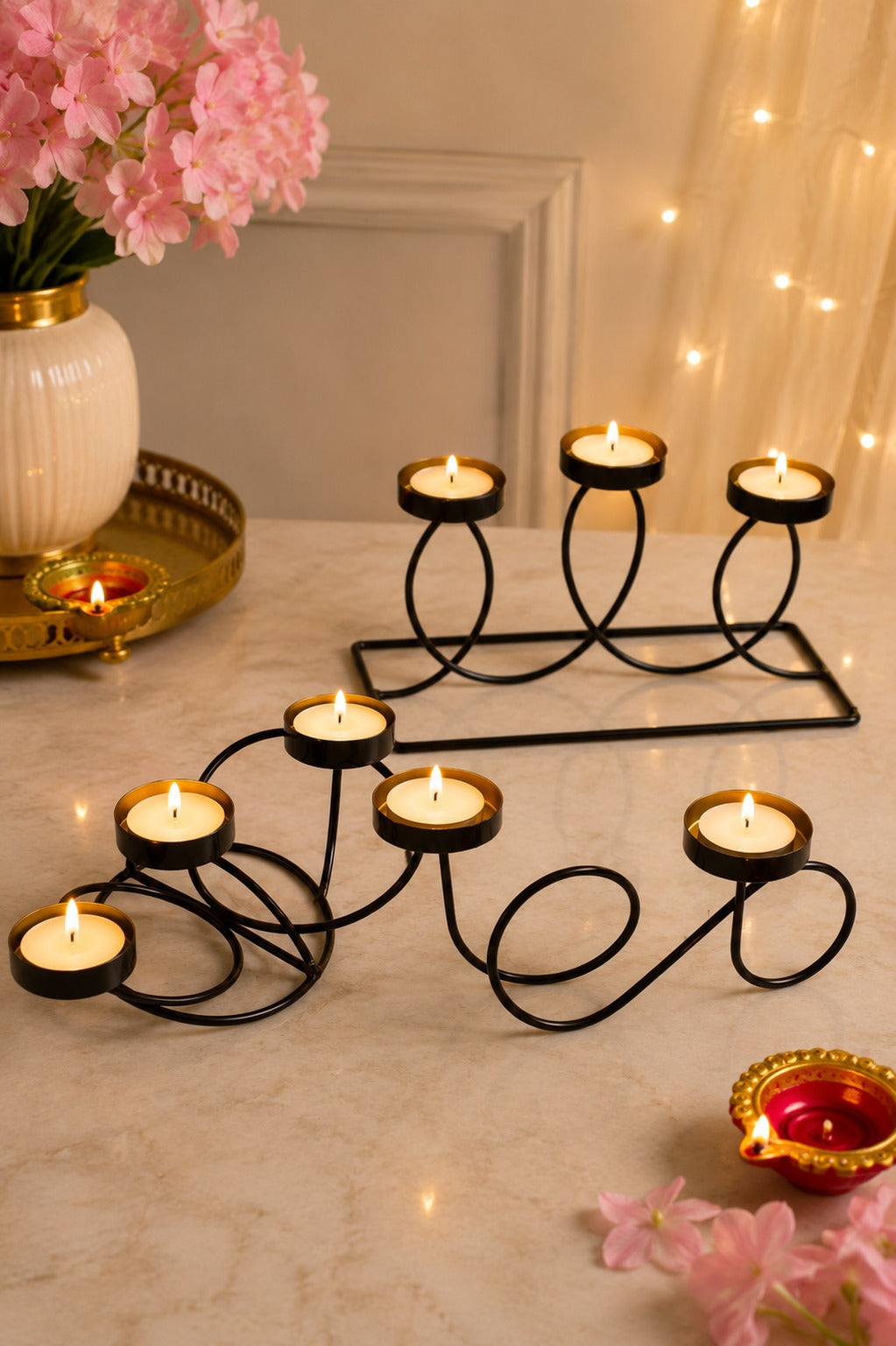 Modern Metal Tea Light Candle Holder Set of 3 | Decorative Black Iron Candle Stand Collection | Elegant Table Centerpiece for Home Décor & Festive Decoration