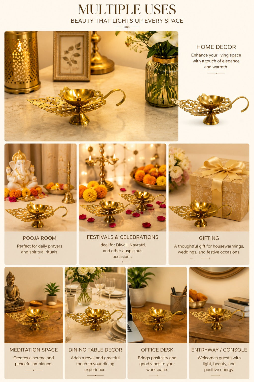 Metal Leaf Diya Set of 2 | Decorative Metal Oil Lamps with Elegant Leaf Design | Traditional Pooja Deepak for Home Temple, Diwali Décor & Festive Gifting