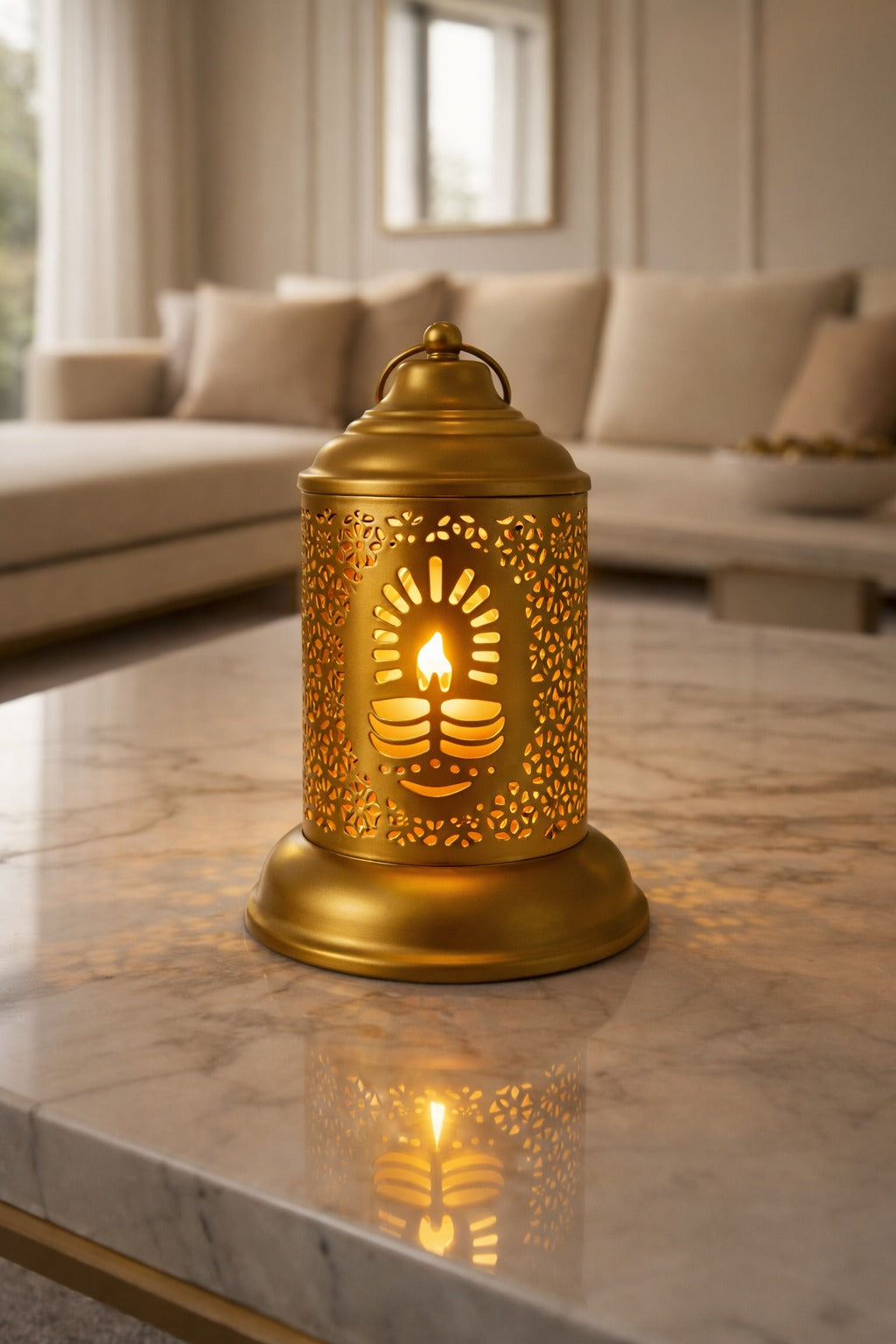 Diya Design Electric Diffuser Lamp | Metal Aroma Burner with Spiritual Light Projection for Pooja & Home Décor