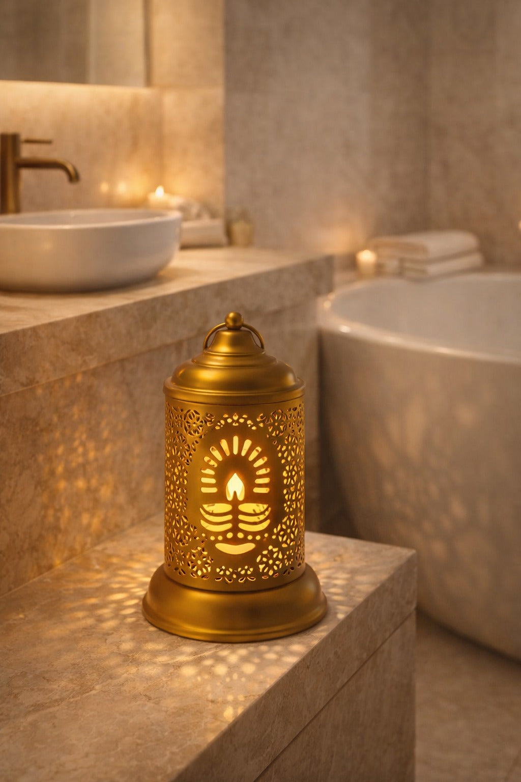 Diya Design Electric Diffuser Lamp | Metal Aroma Burner with Spiritual Light Projection for Pooja & Home Décor