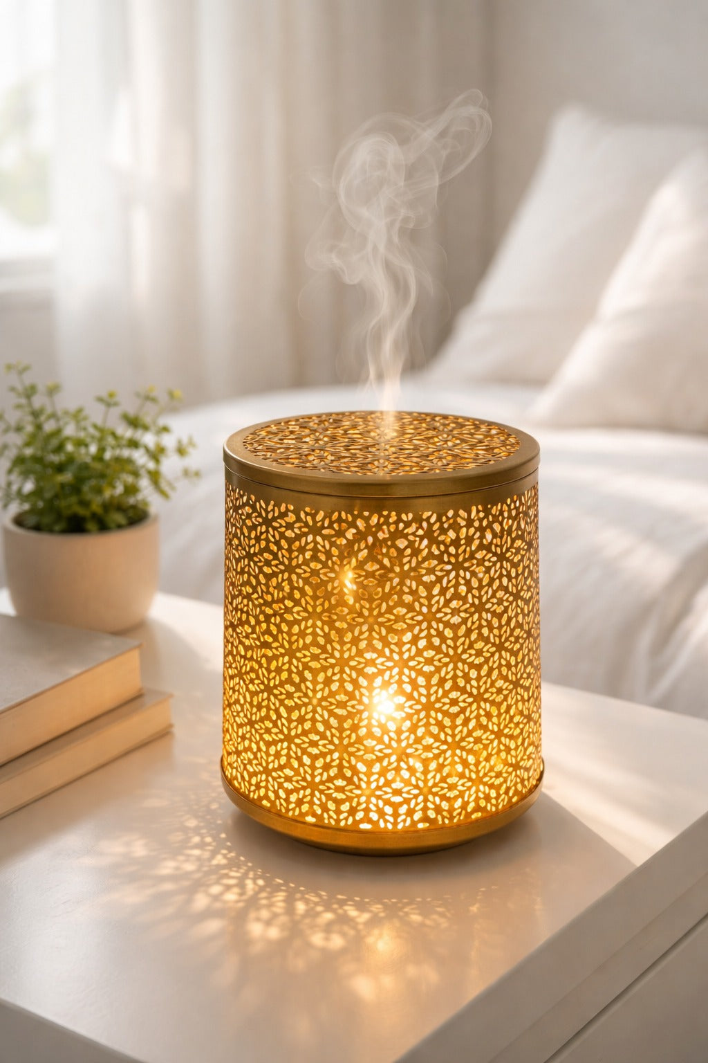 Metal Electric Aroma Diffuser Burner | Moroccan Cutwork Bulb Heat Oil Warmer Lamp | Fragrance Diffuser for Home, Office, Spa & Meditation | Free 10 ml Aroma Oil Included