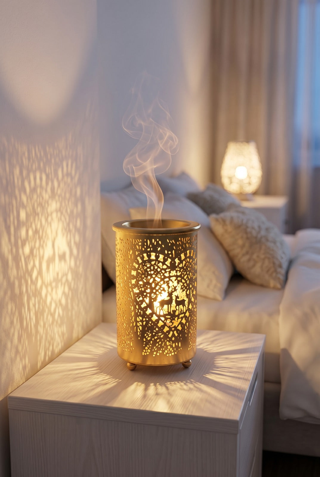 Premium Gold Metal Aroma Oil Burner Set with Tea Light Candles & Essential Oil | Designer Cutwork Candle Diffuser | Warm Ambient Fragrance Burner | Elegant Home Décor & Gifting Combo