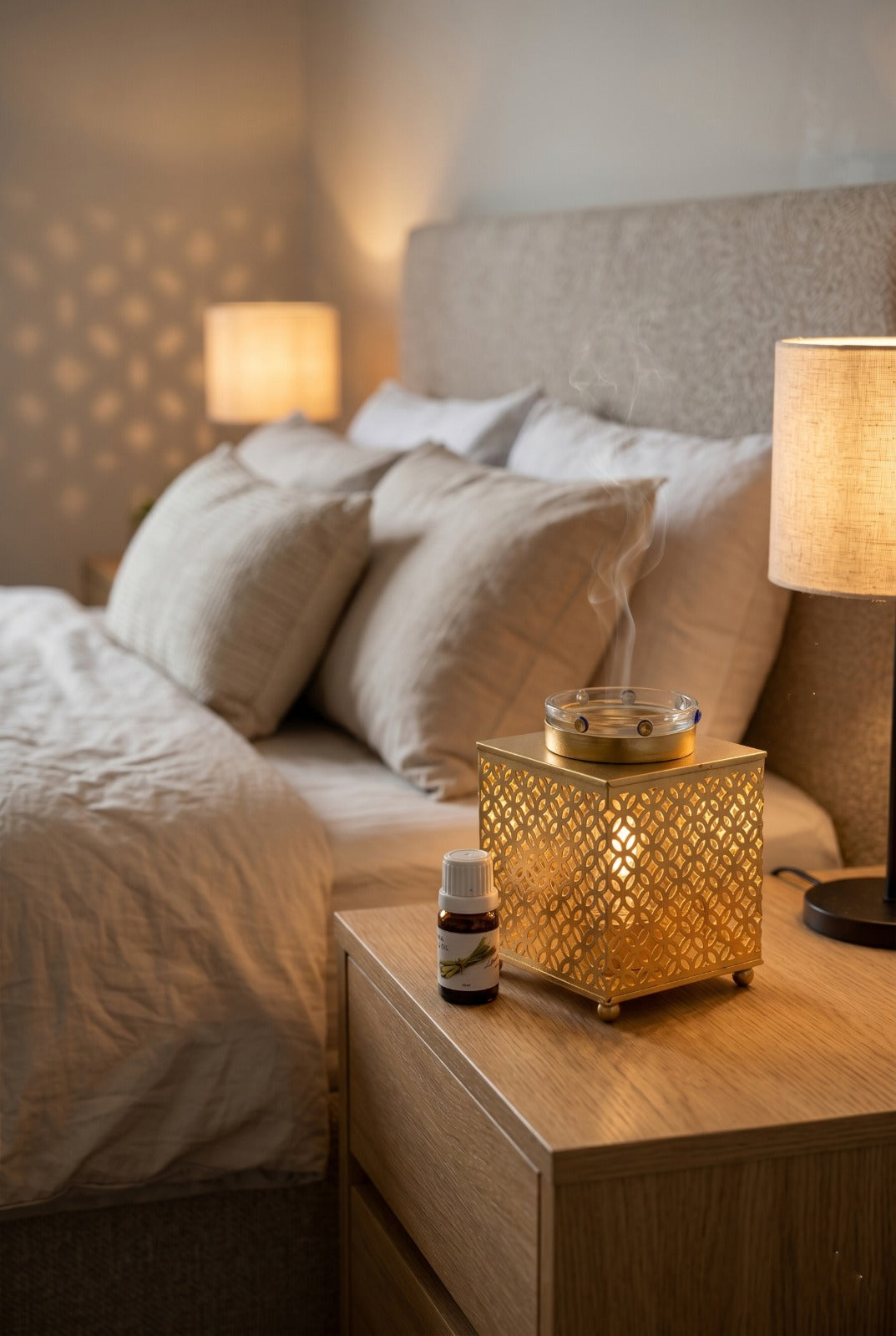 Premium Square Metal Electric Aroma Diffuser Lamp with Glass Bowl | Elegant Cutwork Oil Burner | Warm Ambient Light Aromatherapy Diffuser | Decorative Fragrance Lamp for Home & Gifting