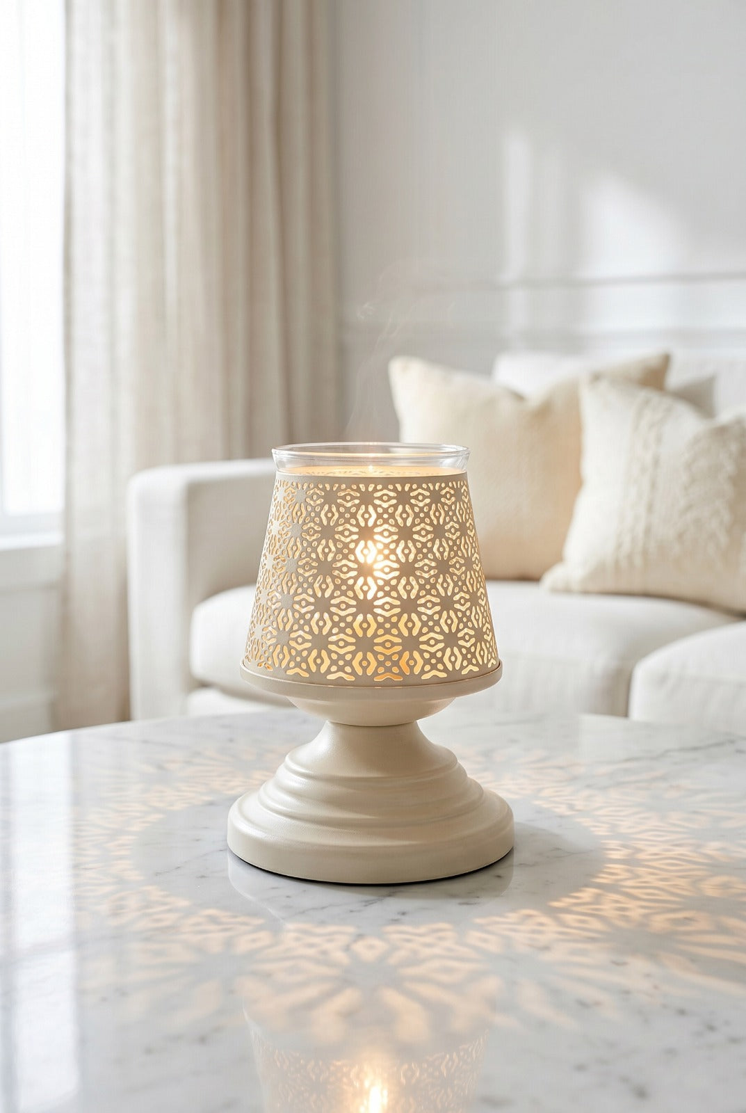 Metal Electric Aroma Diffuser Burner | Bulb Heat Oil Warmer Lamp | Fragrance Diffuser for Home, Office, Spa & Meditation | Free 10 ml Aroma Oil Included (Ivory)