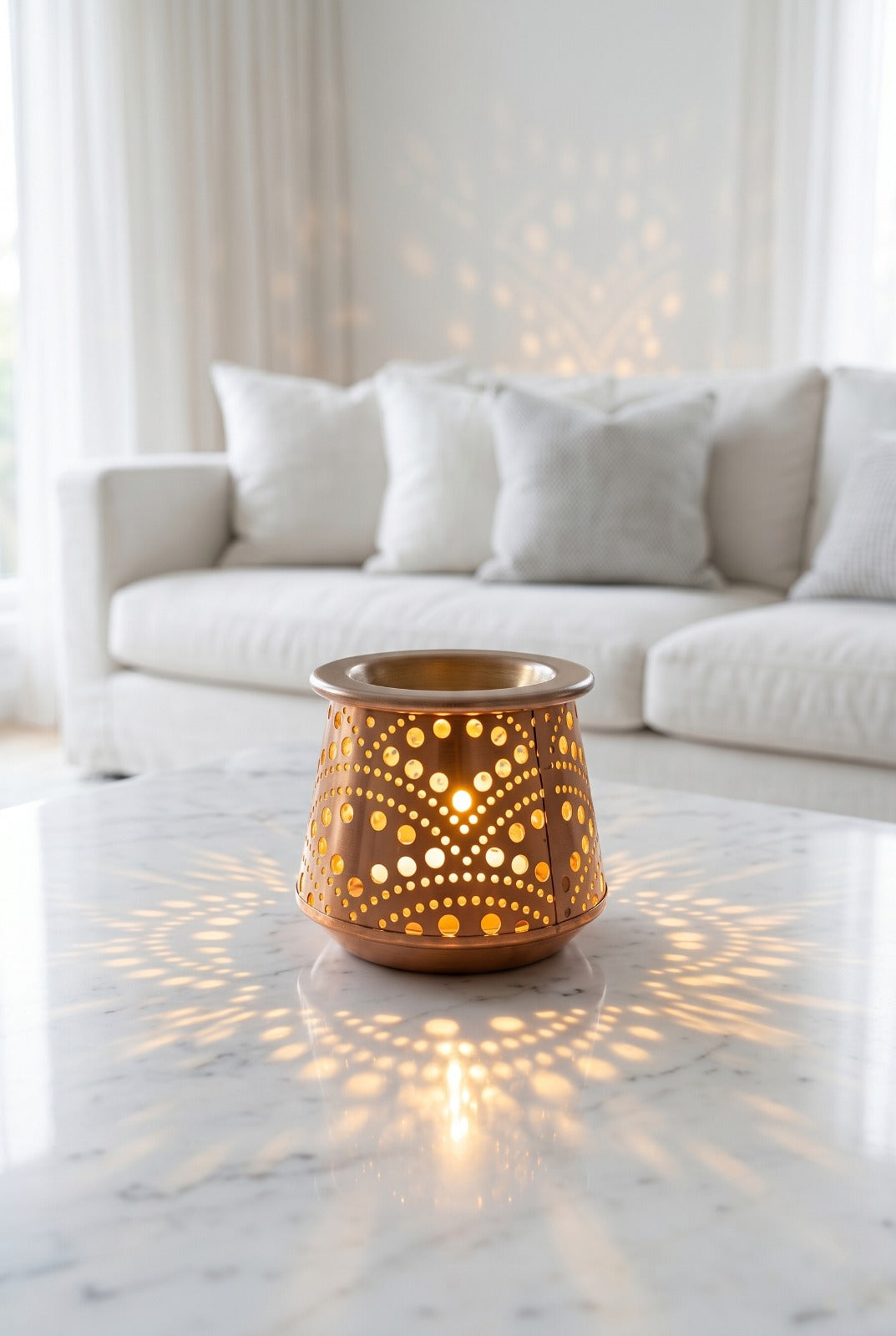 Premium Metal Aroma Oil Burner with Glass Bowl | Decorative Cutwork Candle Diffuser | Warm Ambient Light Fragrance Burner | Elegant Home Décor & Gifting Piece