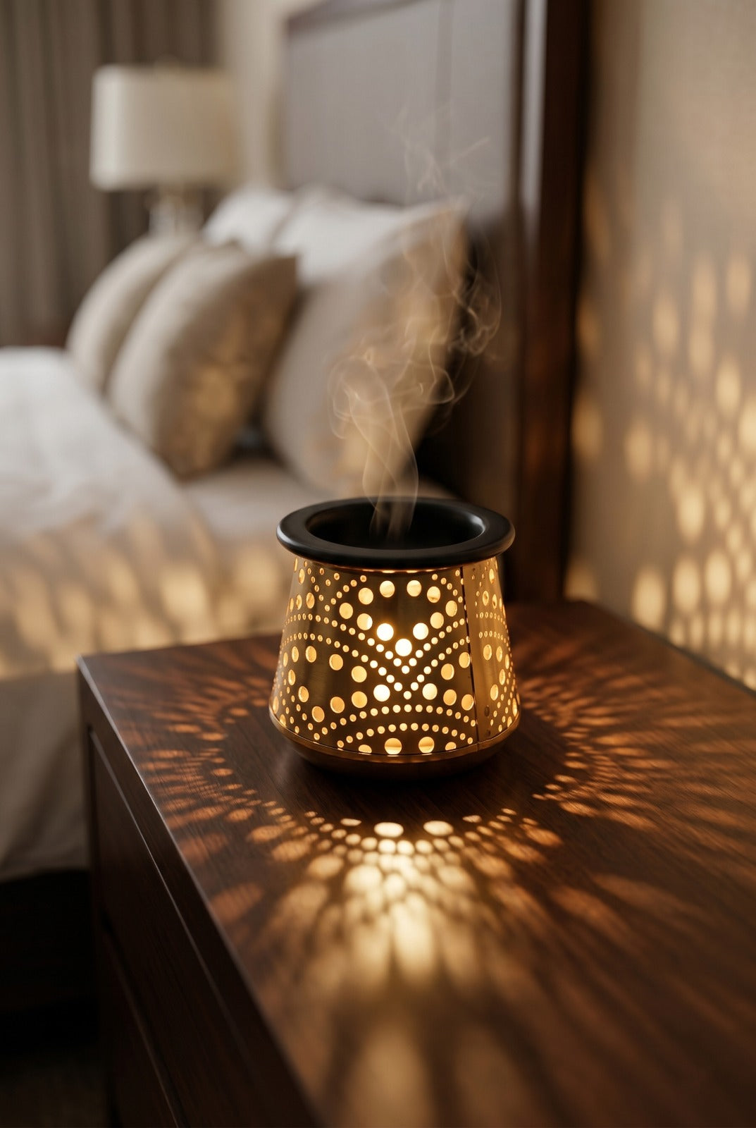Premium Metal Aroma Oil Burner with Glass Bowl | Decorative Cutwork Candle Diffuser | Warm Ambient Light Fragrance Burner | Elegant Home Décor & Gifting Piece