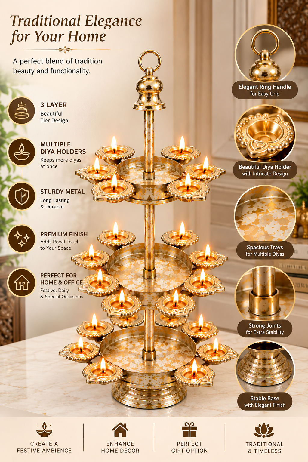 3 Tier Diya Stand – Premium Product Details