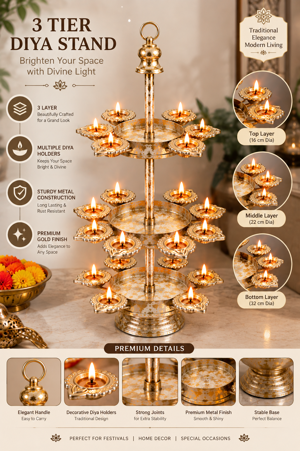 3 Tier Diya Stand – Features and Details