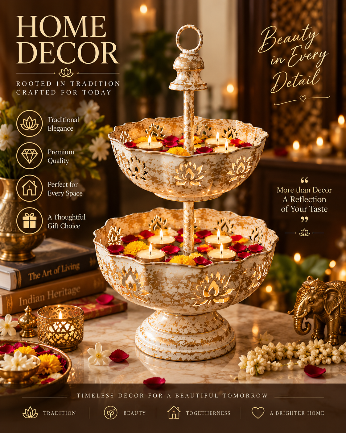 Two-tier urli bowl festive home decor