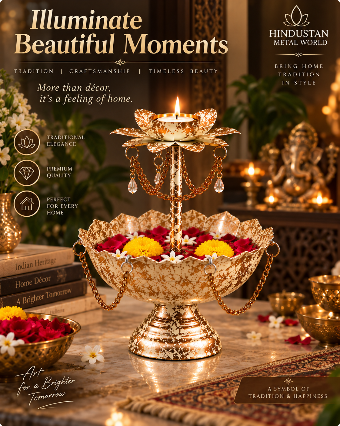 Hindustan Metal World lotus urli bowl festive hero image