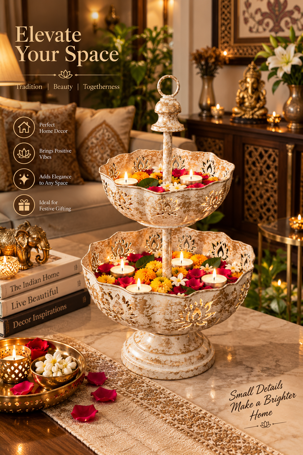 Two-tier urli bowl elegant interior decor