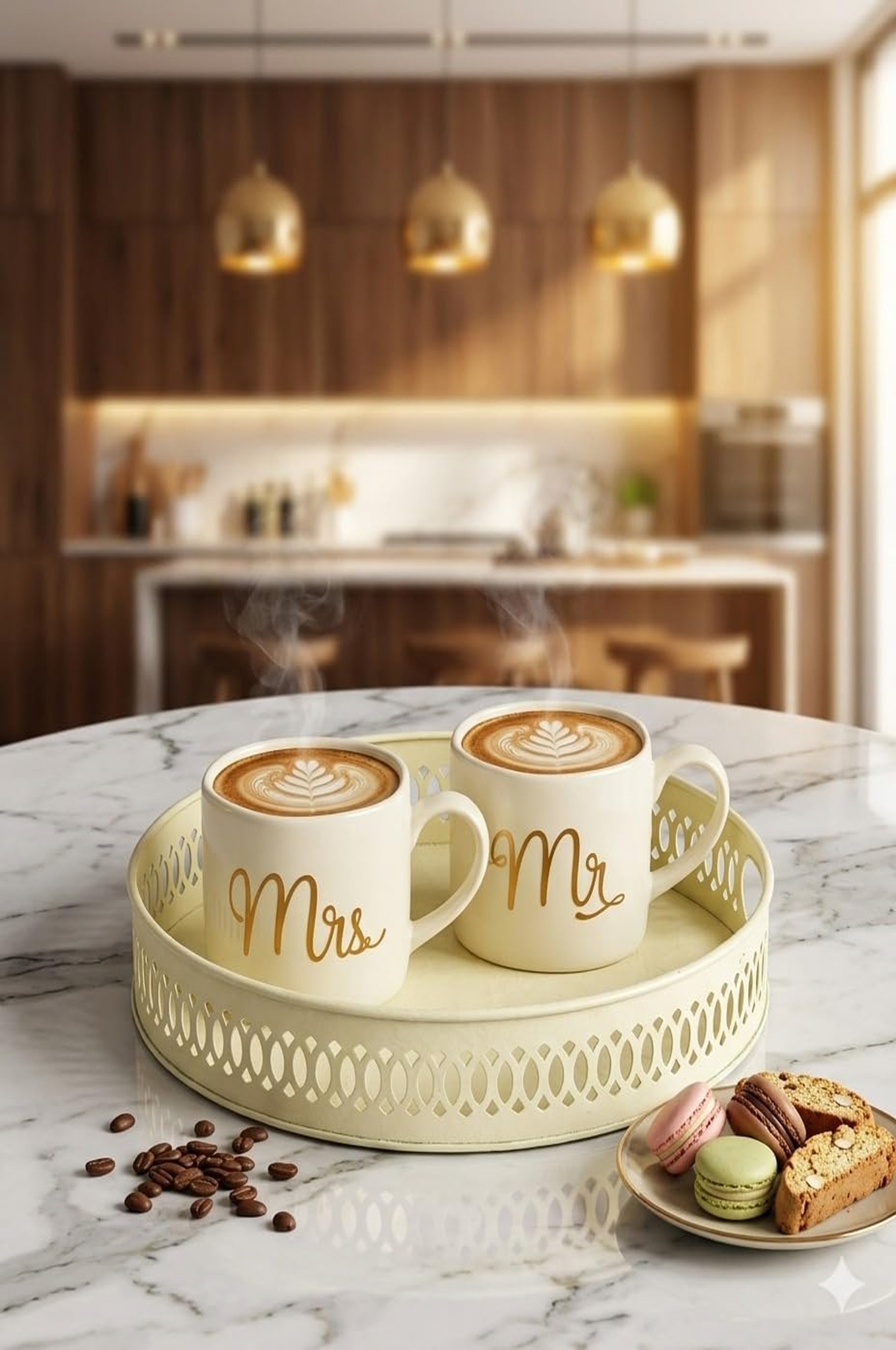 Premium Mr & Mrs Ceramic Coffee Mug Set with Decorative Metal Serving Tray | Couple Coffee Cup Set for Tea, Coffee & Hot Beverages | Elegant Gift Set for Wedding, Anniversary & Home Décor