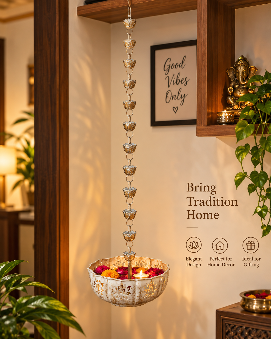 Hanging lotus urli diya bowl home decor