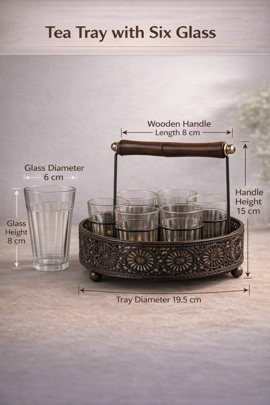 Premium Cutting Chai Glass Set of 6 with Metal Stand | Traditional Indian Tea Glasses with Heavy Brown Holder | Tapri Style Chai Cups for Home, Café, Restaurant & Kitchen Use