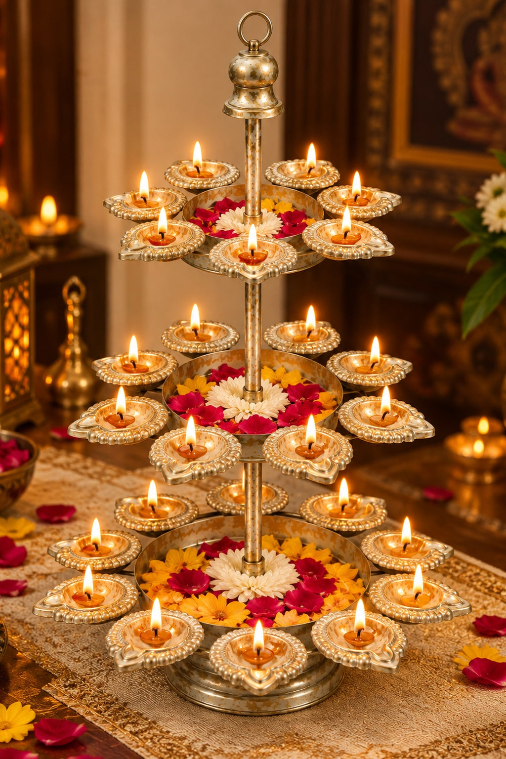 Main 3 Tier Diya Stand with 24 Tea Light Holders
