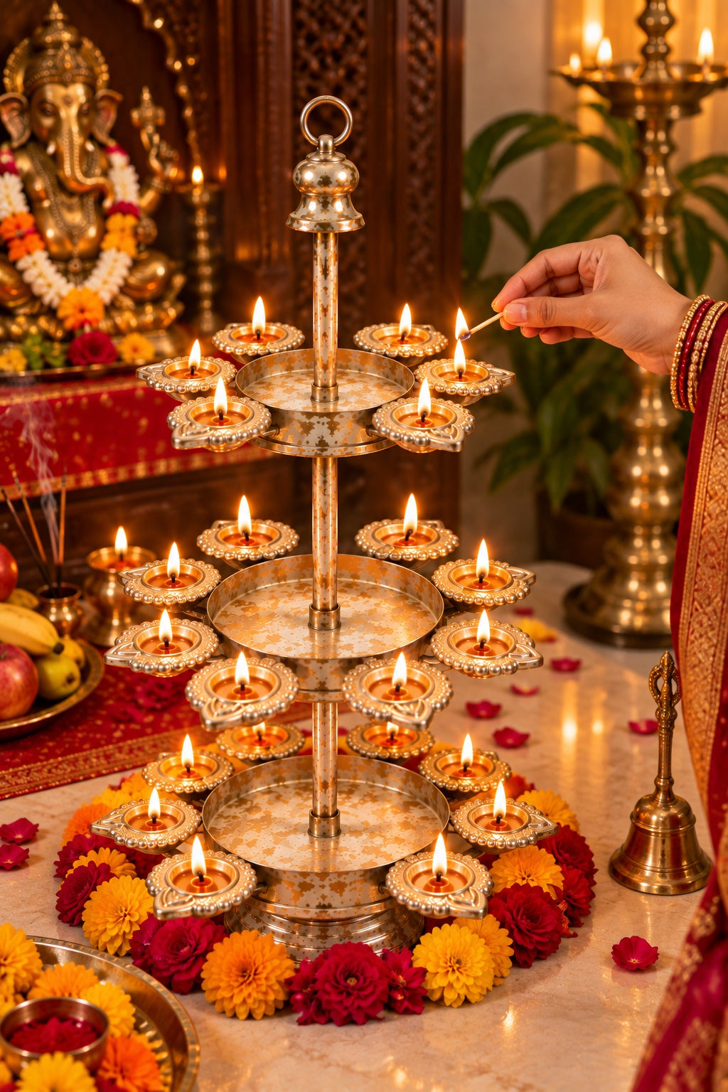 3 Tier Diya Stand for pooja and festivals