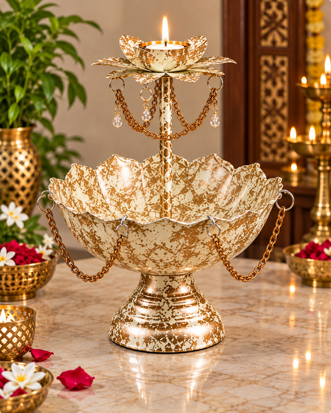 Antique Gold & Ivory Lotus Urli Bowl – 4:5
